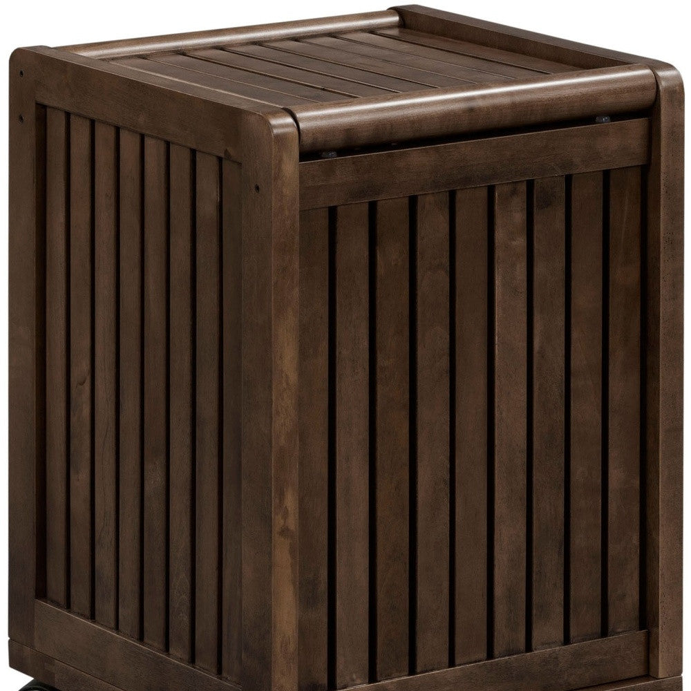 Espresso Solid Wood Rolling Laundry Hamper With Lid