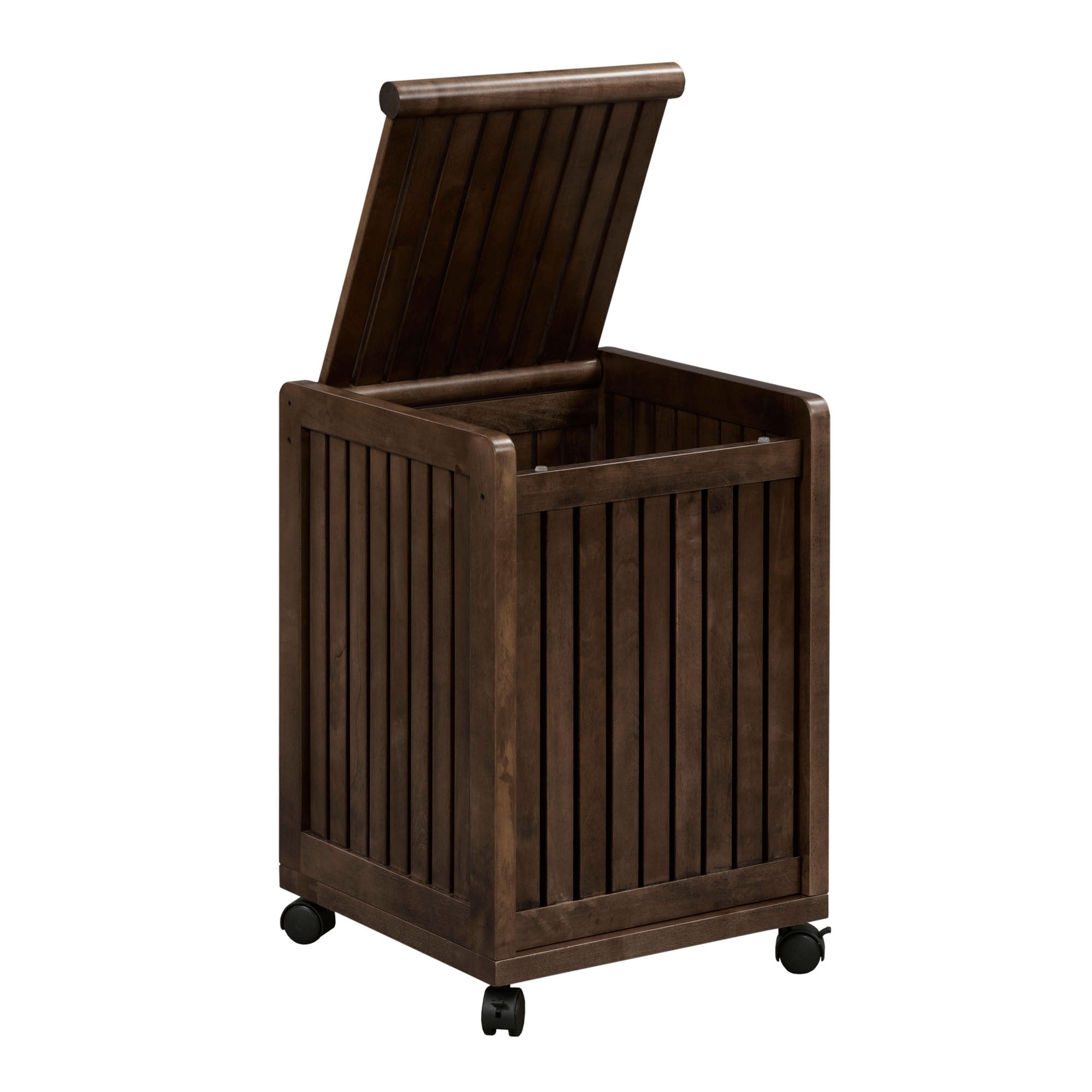 Espresso Solid Wood Rolling Laundry Hamper With Lid