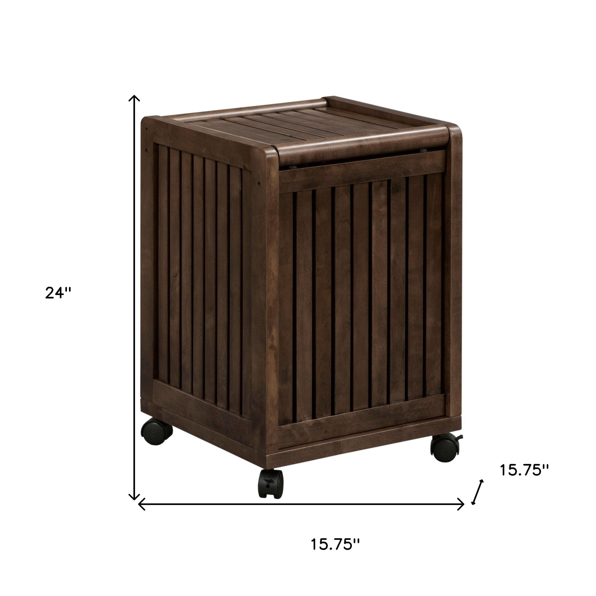 Espresso Solid Wood Rolling Laundry Hamper With Lid