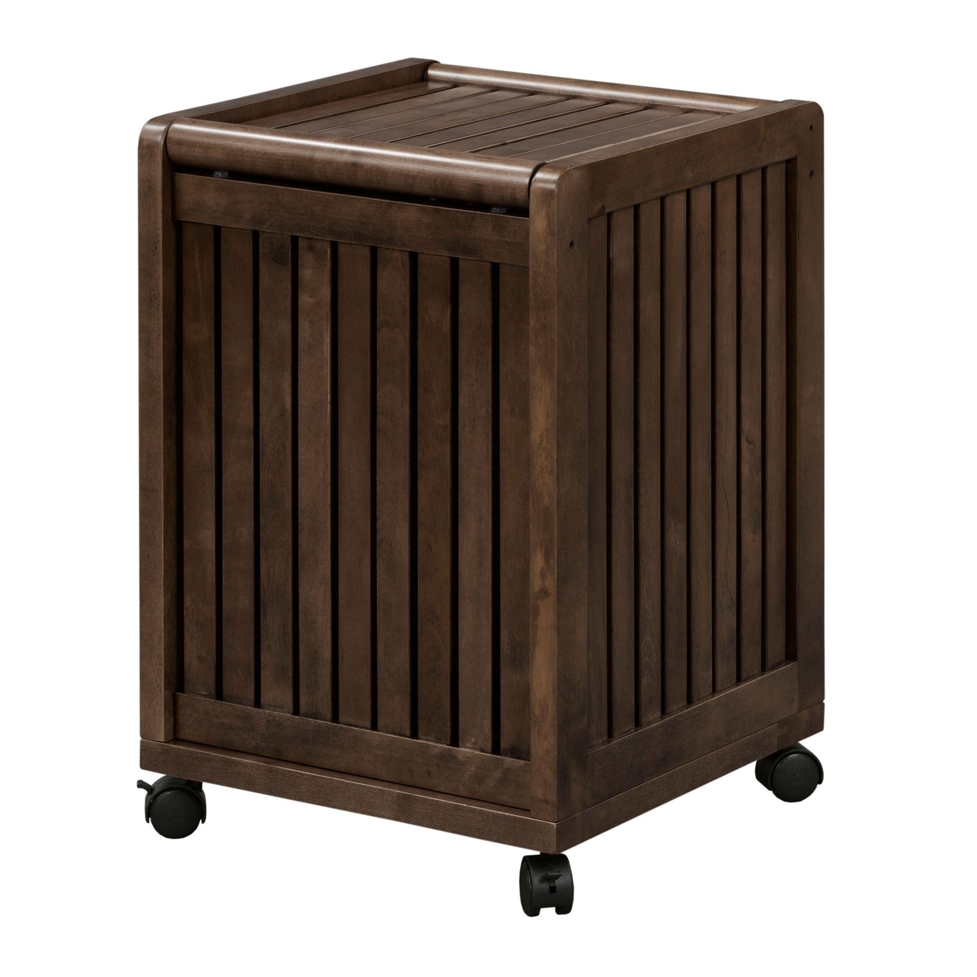 Espresso Solid Wood Rolling Laundry Hamper With Lid