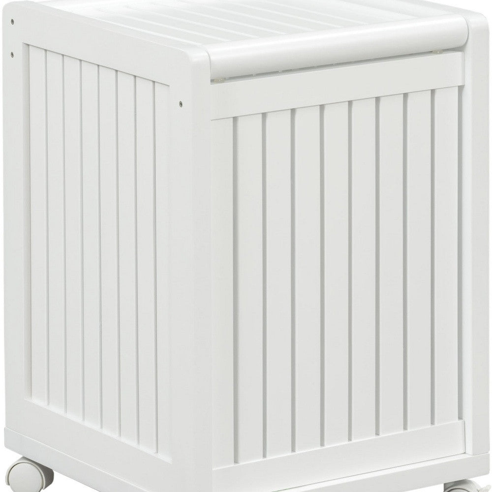 White Solid Wood Rolling Laundry Hamper With Lid