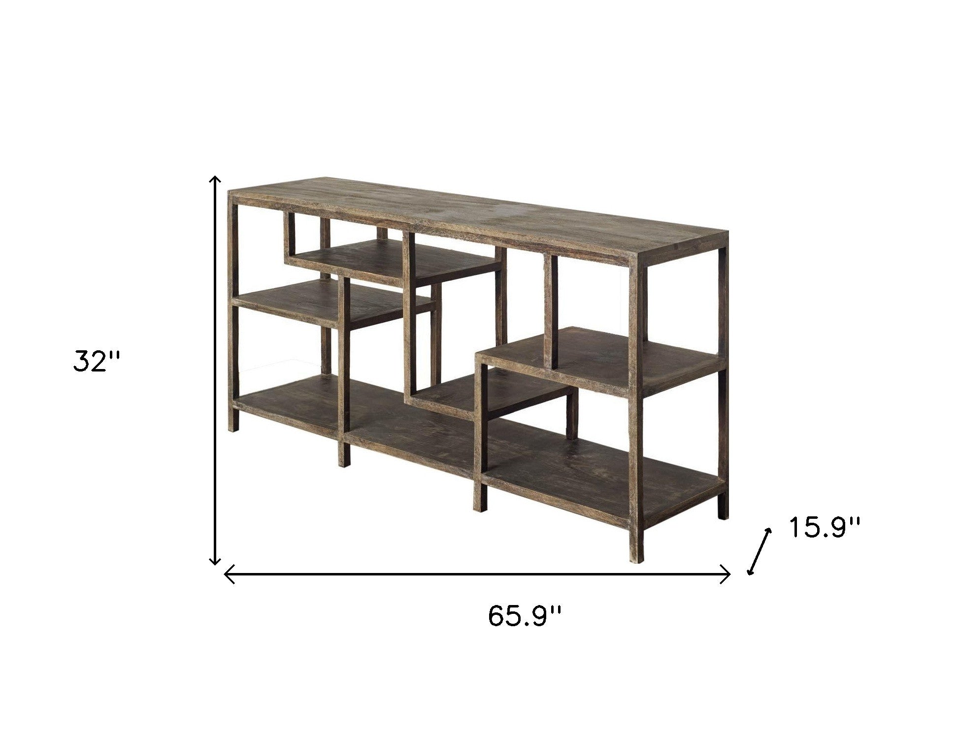 66" Brown Solid Wood Console Table With Shelves