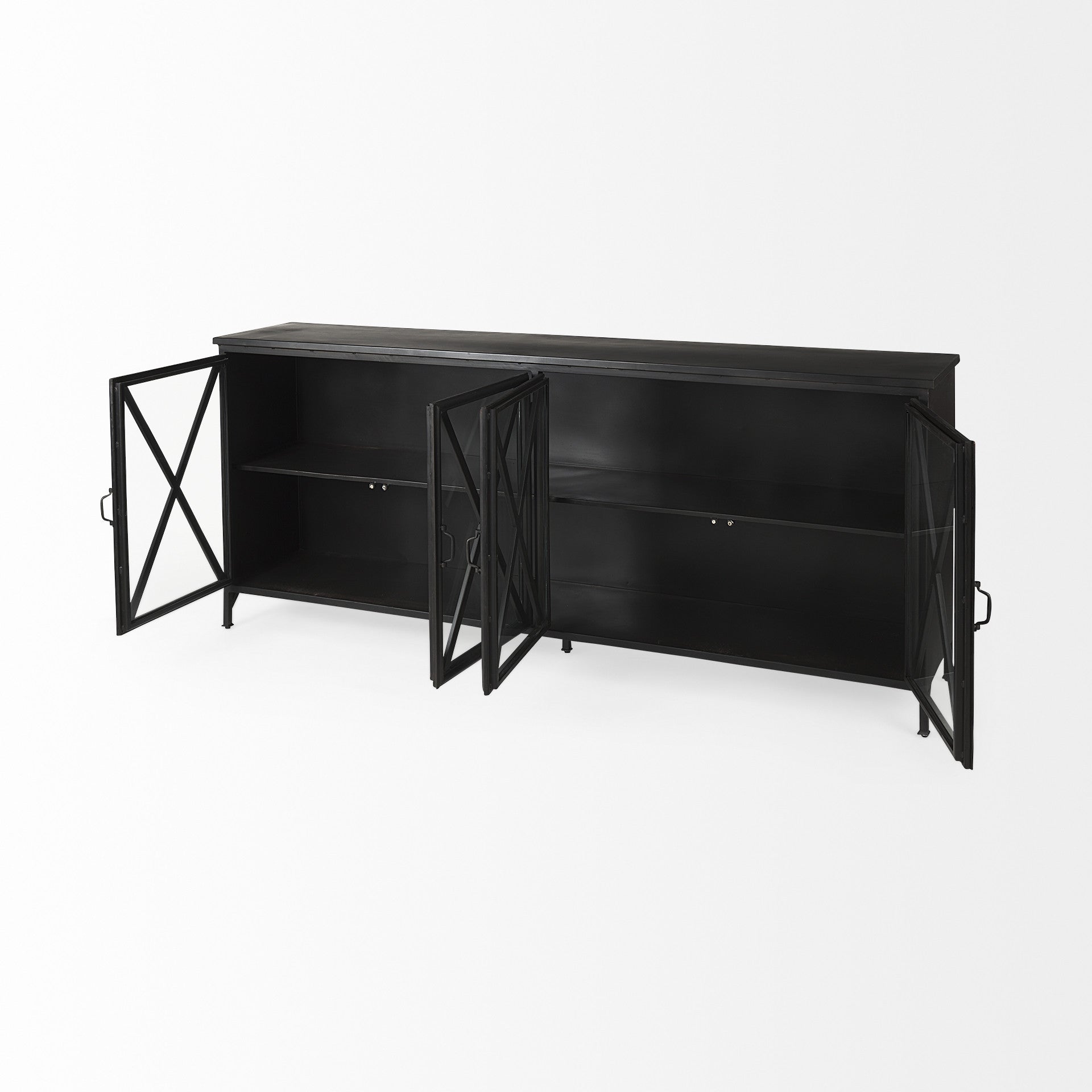 16" Black Iron Sideboard with Four Glass Doors