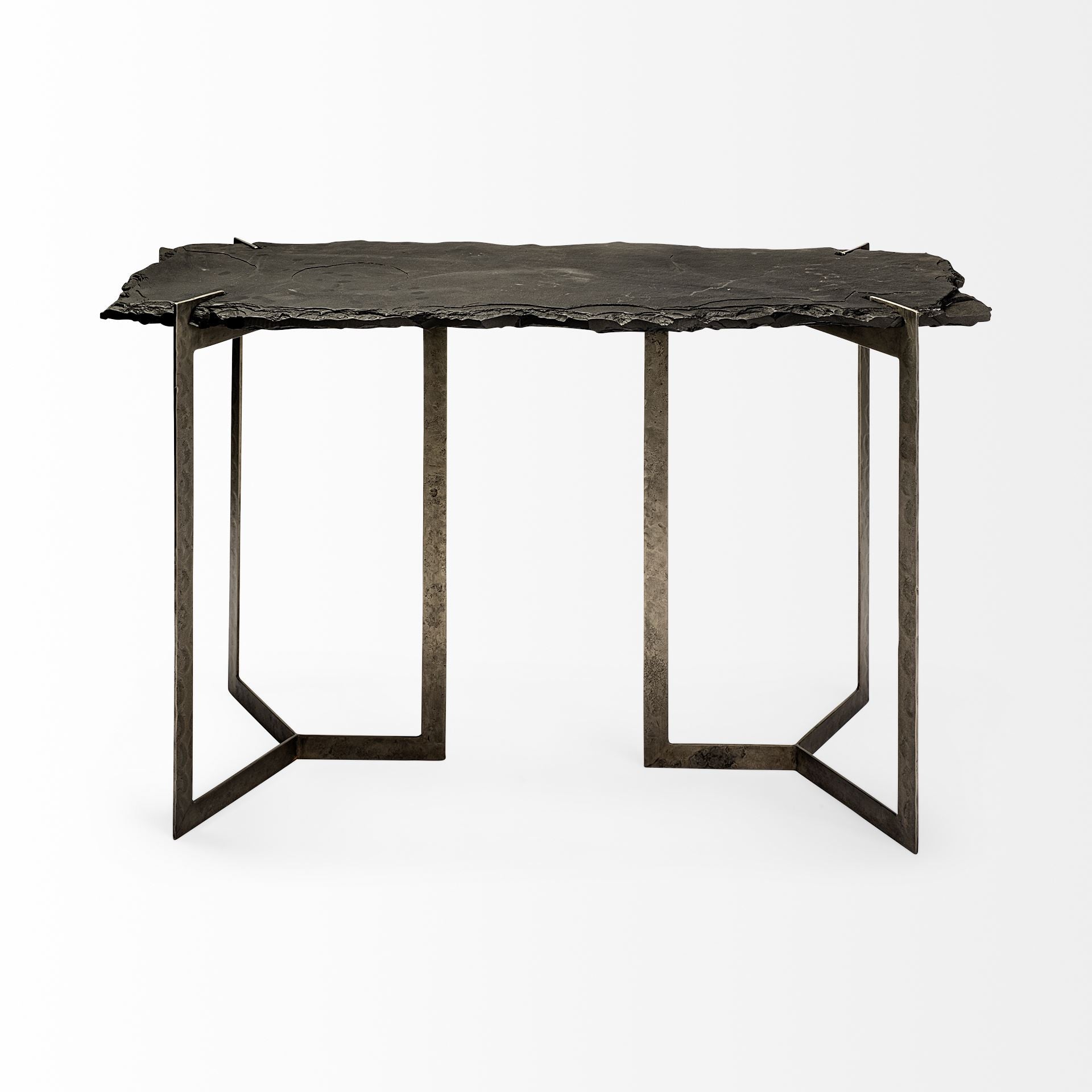 20" Black and Nickel Slate Distressed Double Pedestal Console Table