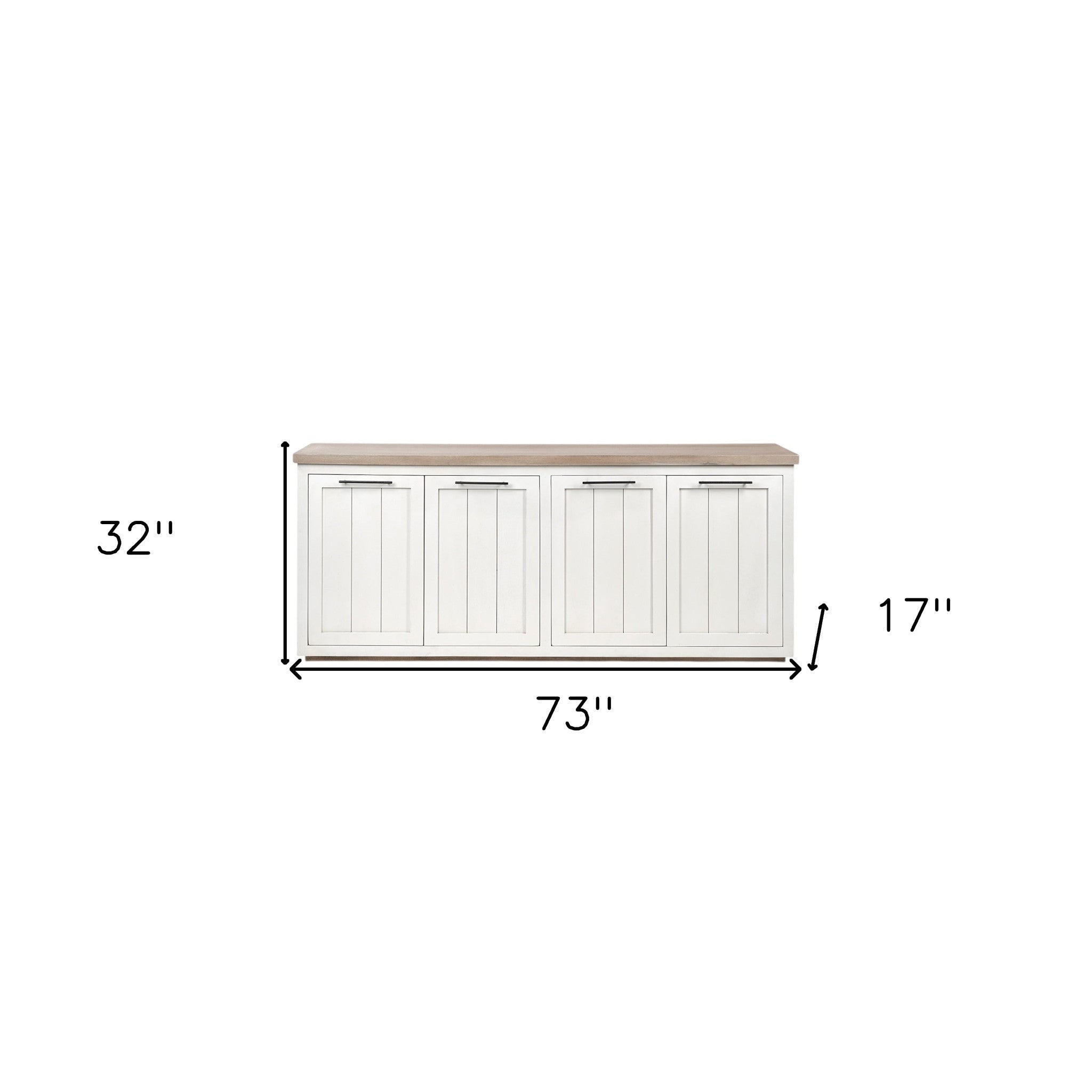 73" Brown and White Solid Wood Sideboard with Four Doors