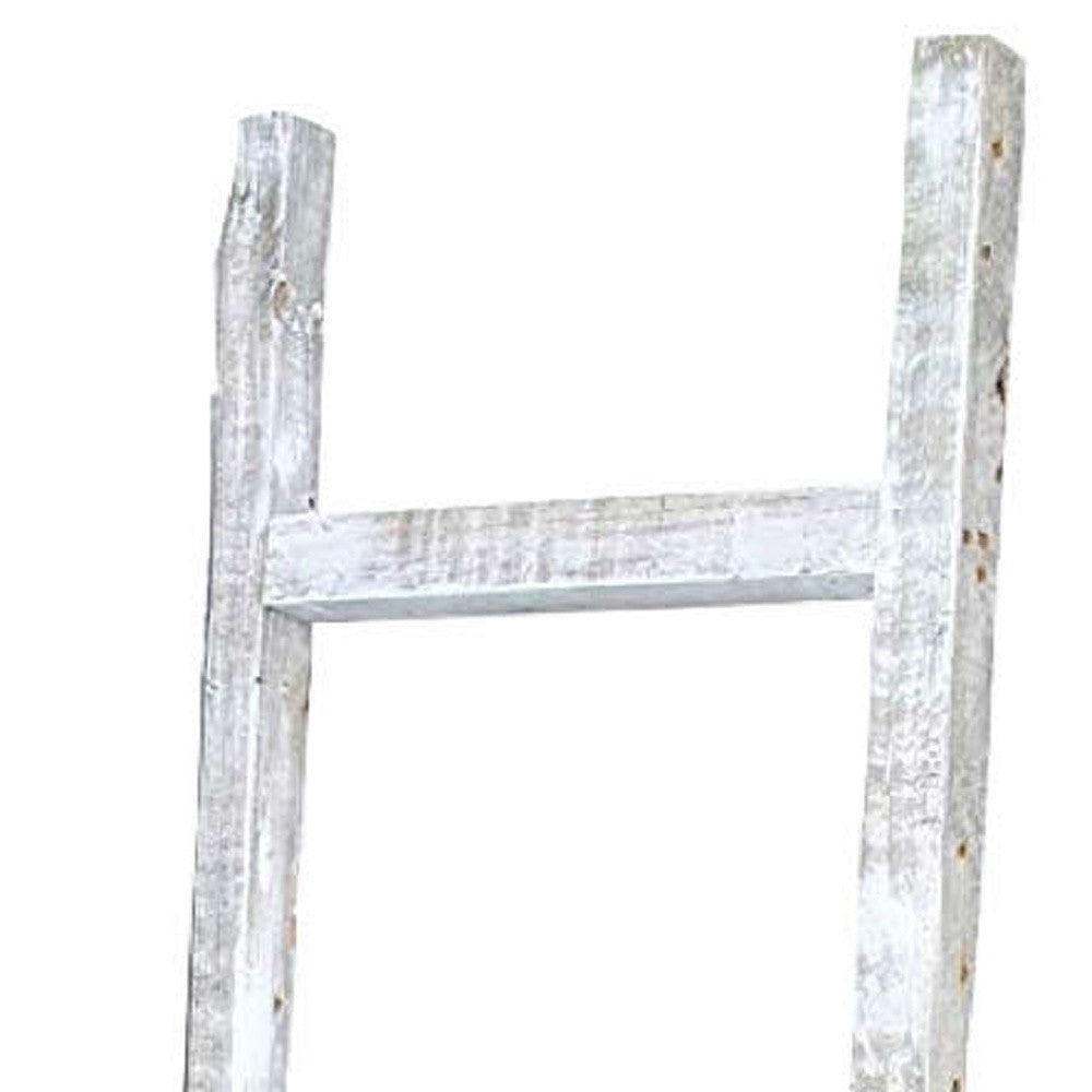 6 Step Rustic White Wash Wood Ladder Shelf