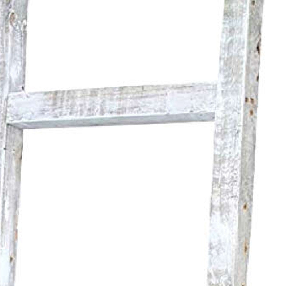 6 Step Rustic White Wash Wood Ladder Shelf