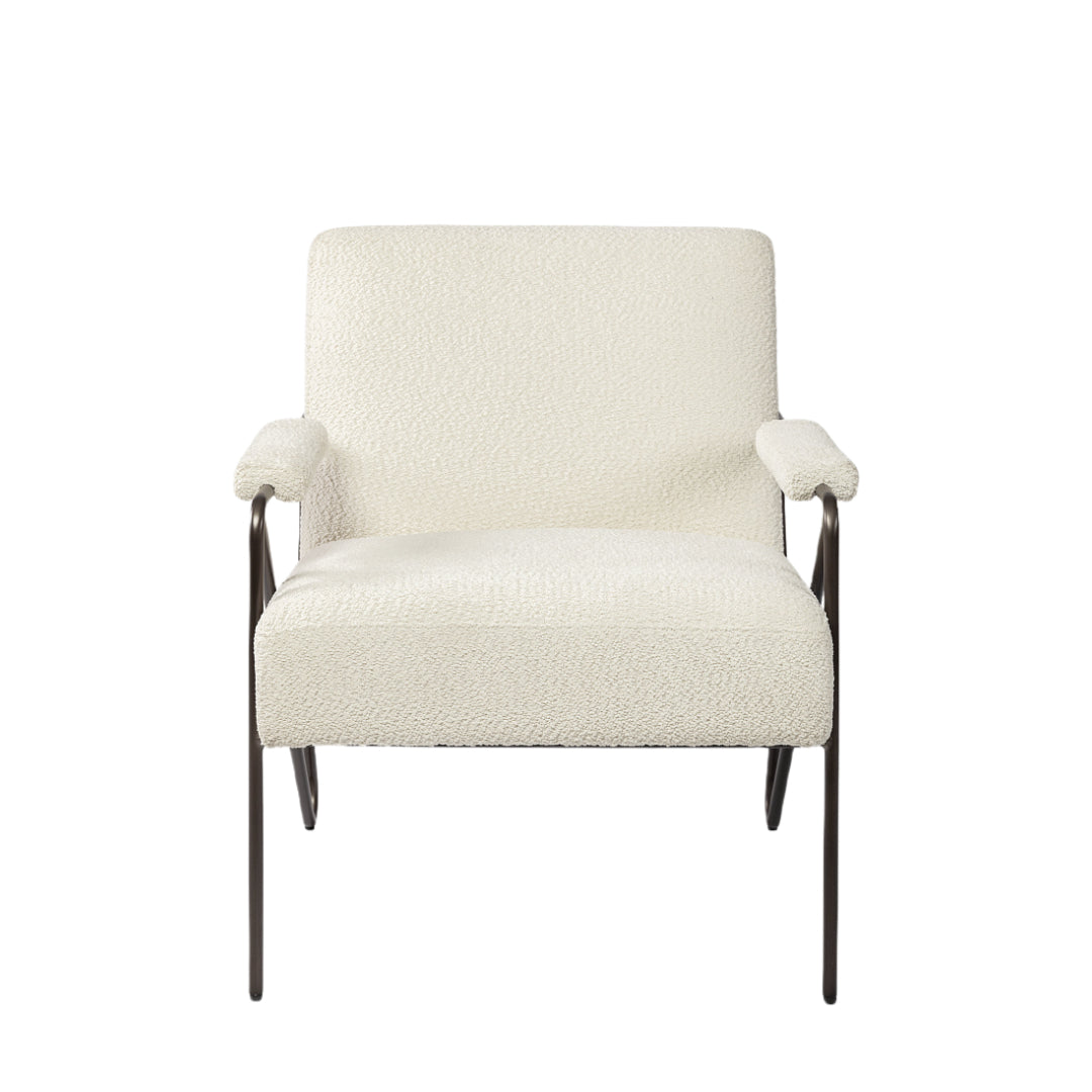 31" Off White And Brown Fabric Arm Chair