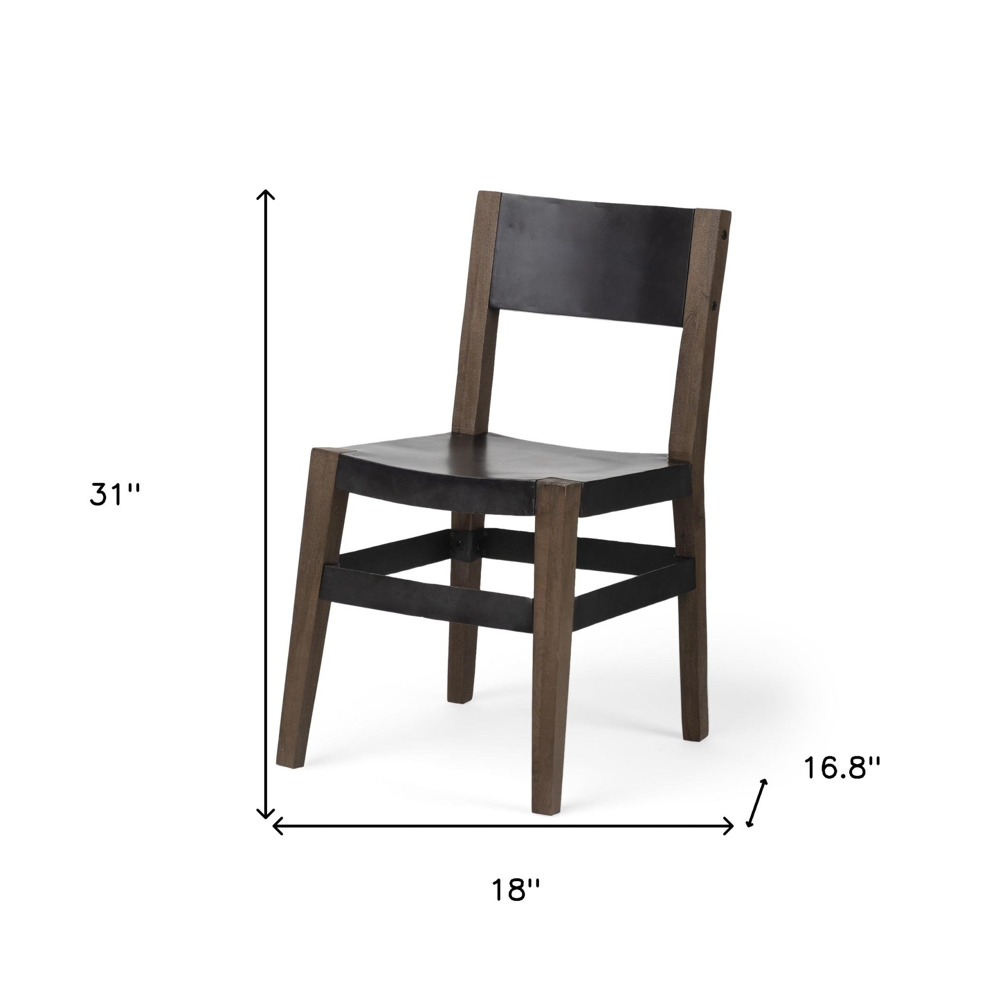 Black And Brown Metal and Wood Open Back Dining Side Chair