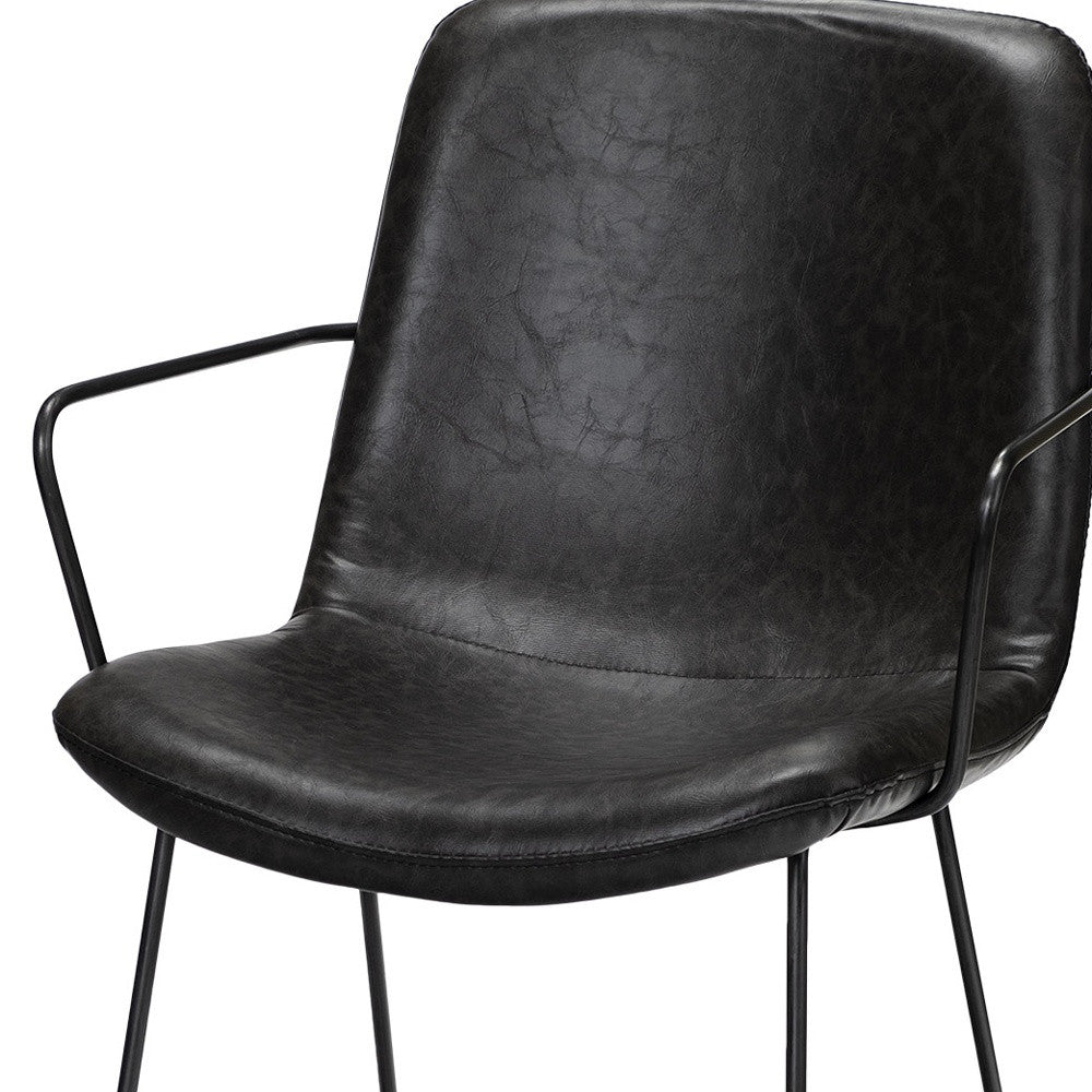 Black Upholstered Faux Leather Dining Arm Chair