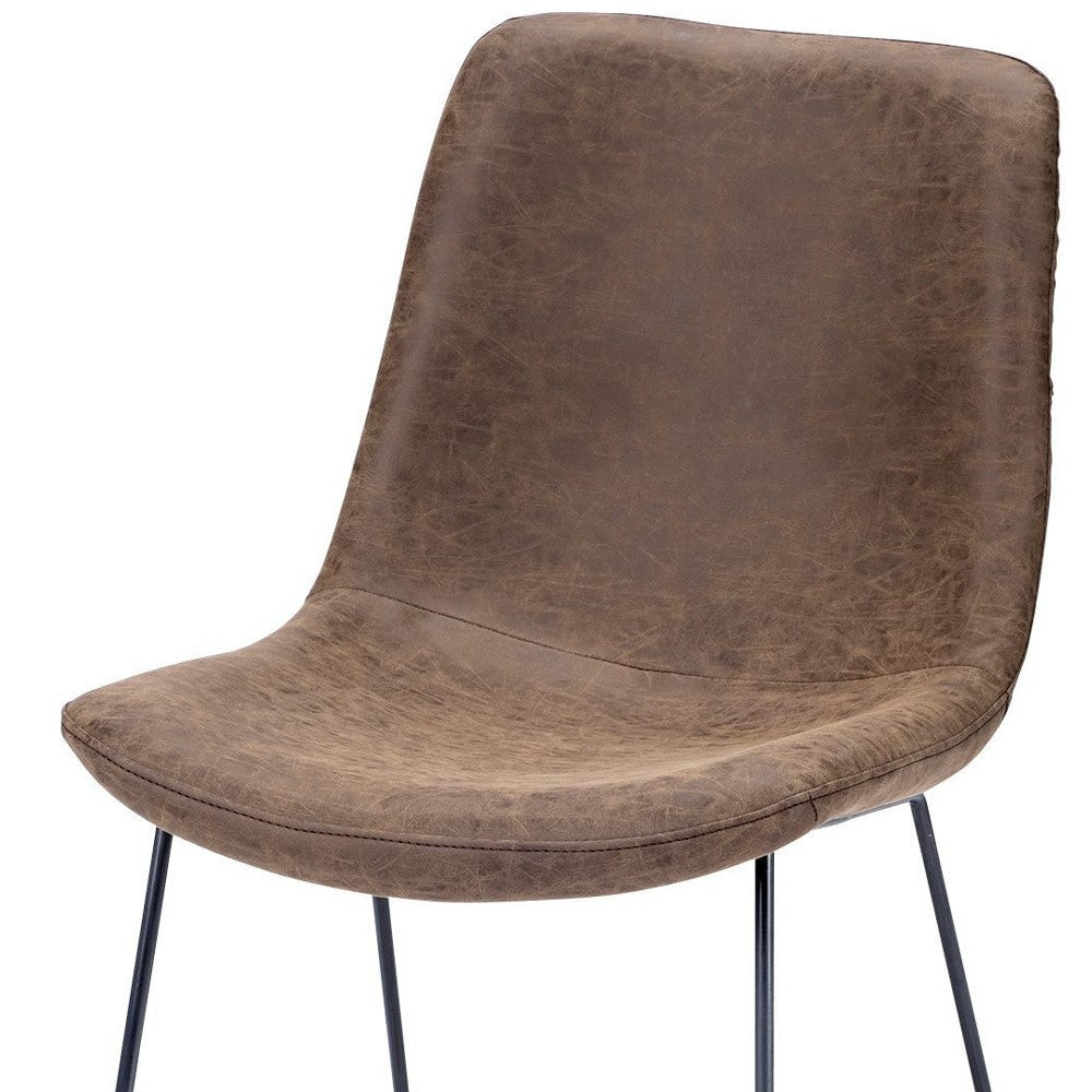 Brown And Black Upholstered Faux Leather Dining Side Chair