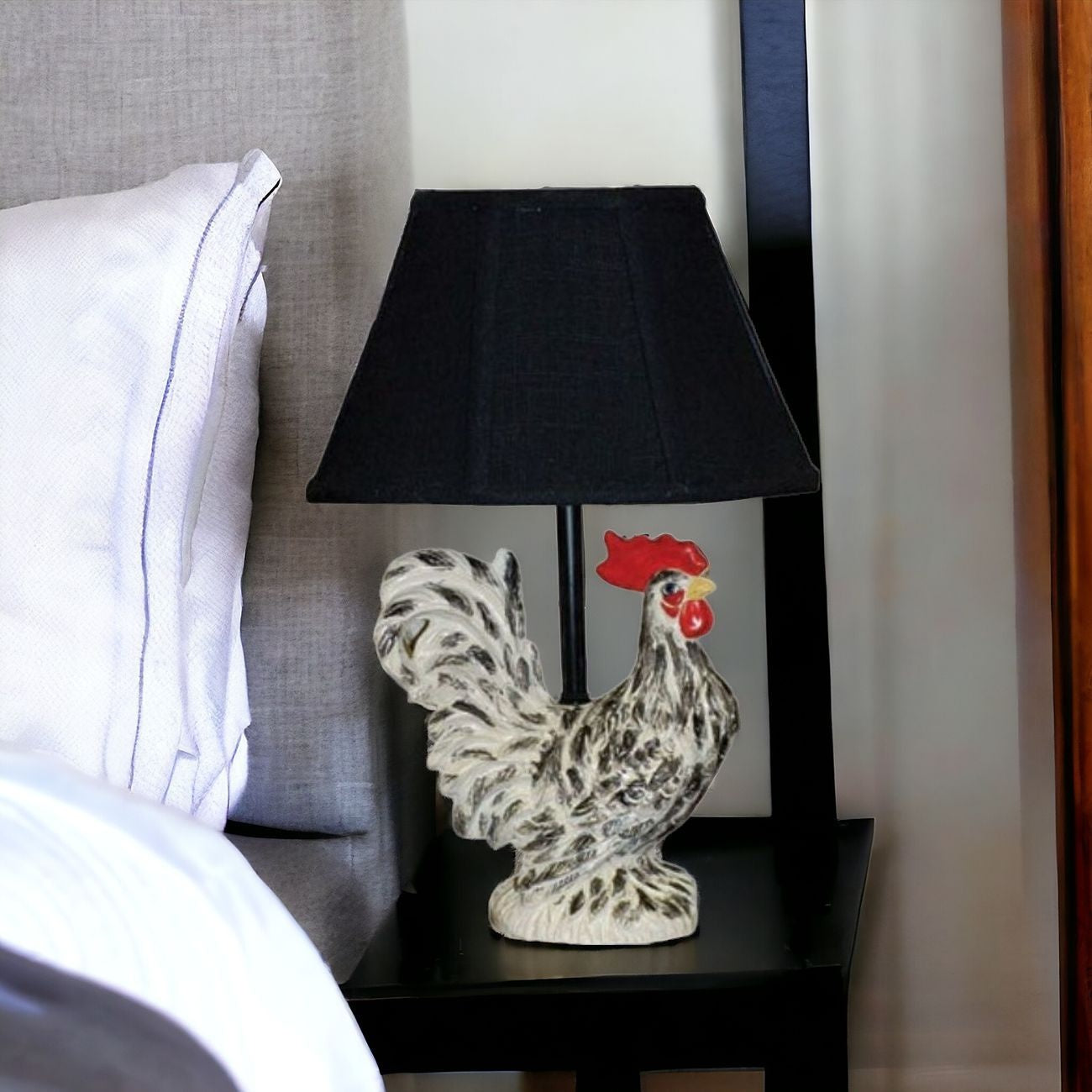 13" Rustic Farmhouse Rooster Accent Lamp With Black Shade