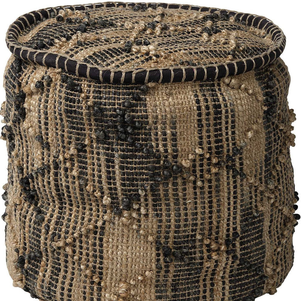 Tan Jute Cylindrical Pouf With Popcorn Stich