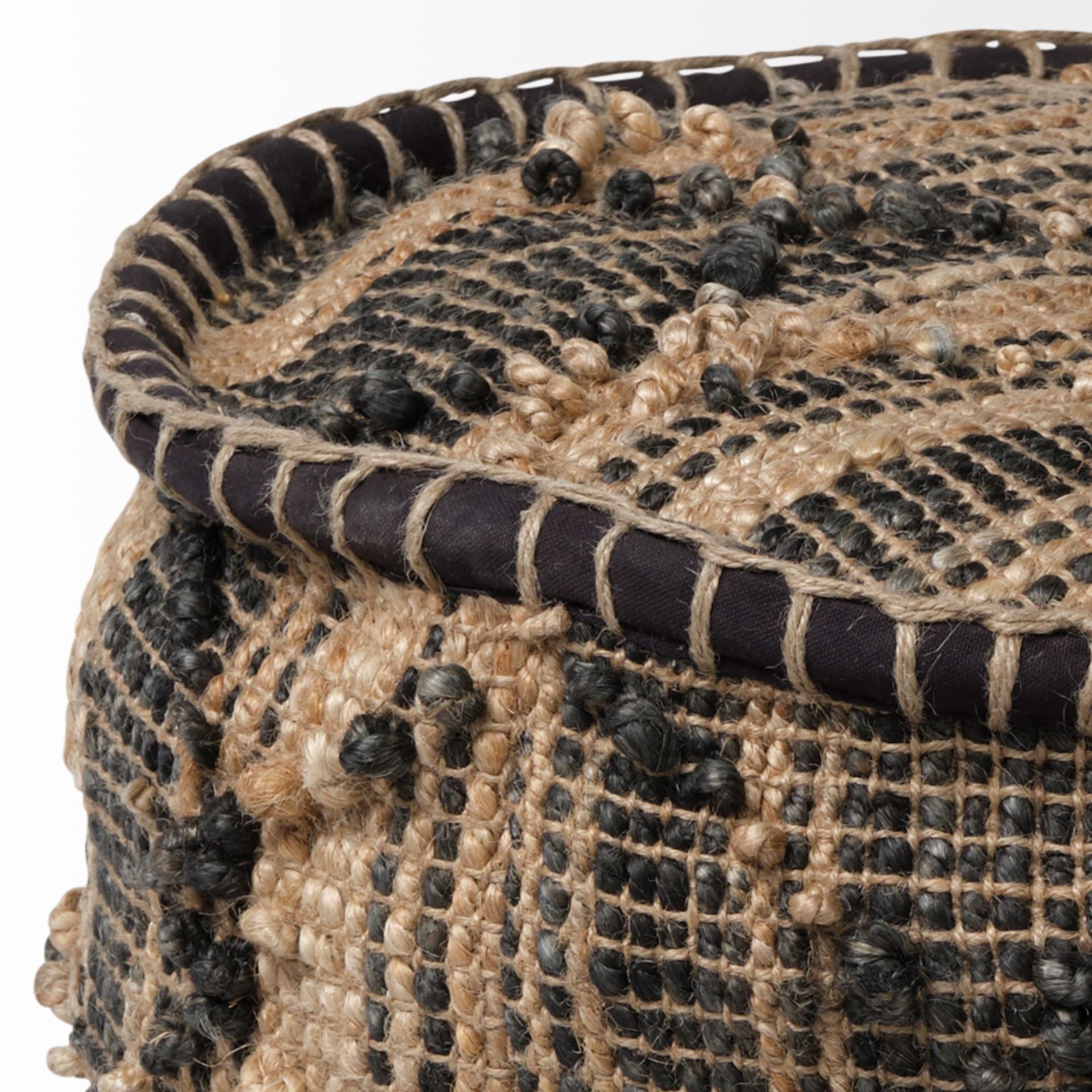 Tan Jute Cylindrical Pouf With Popcorn Stich