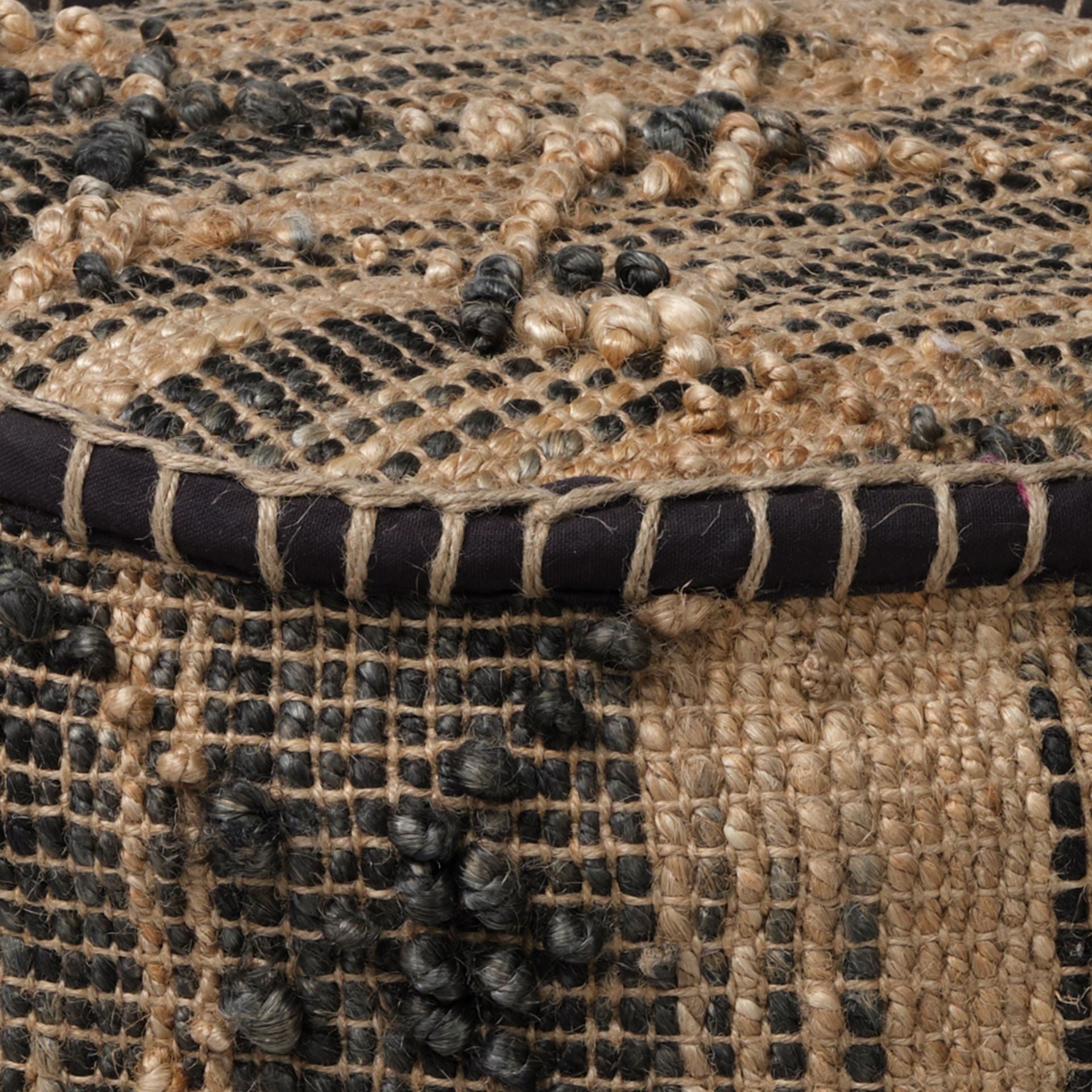 Tan Jute Cylindrical Pouf With Popcorn Stich