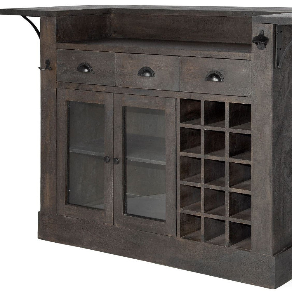 Gray Solid Wood Kitchen Island With Wine Bottle Storage