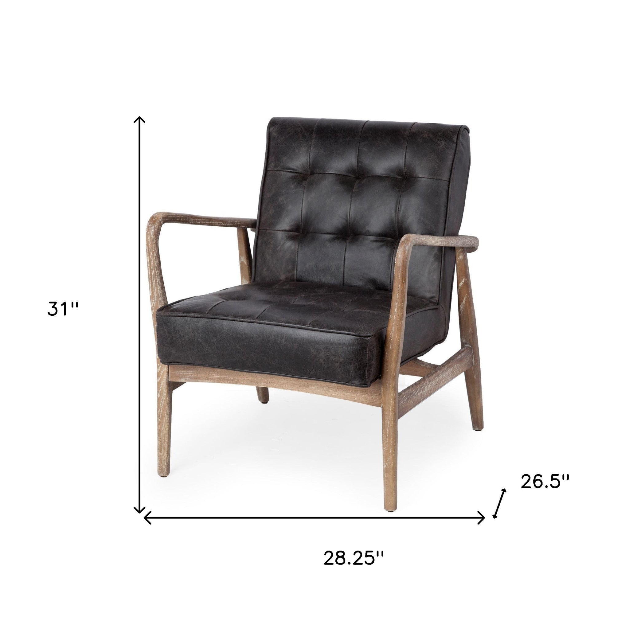 28" Black And Brown Leather Tufted Lounge Chair