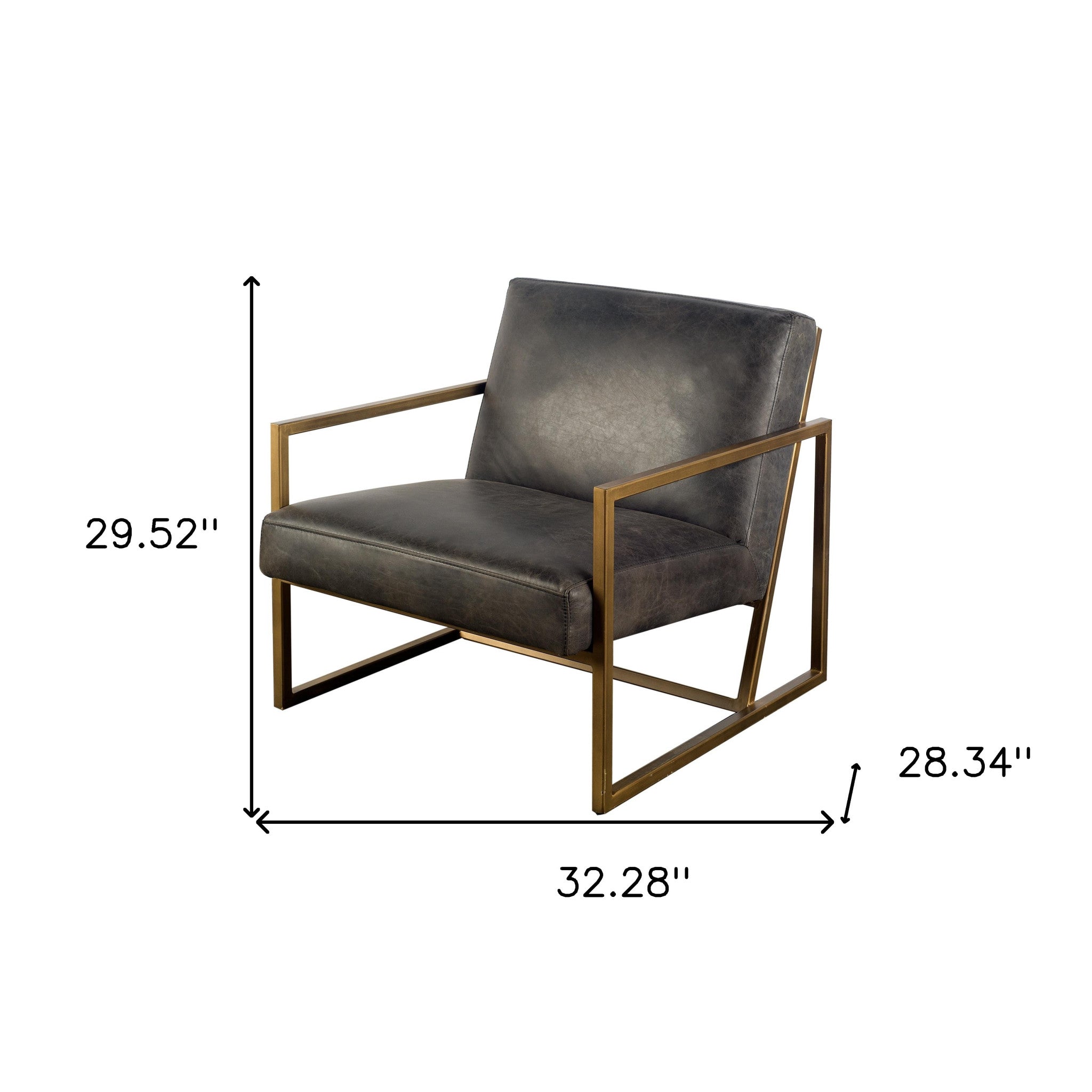 32" Black And Gold Leather Lounge Chair