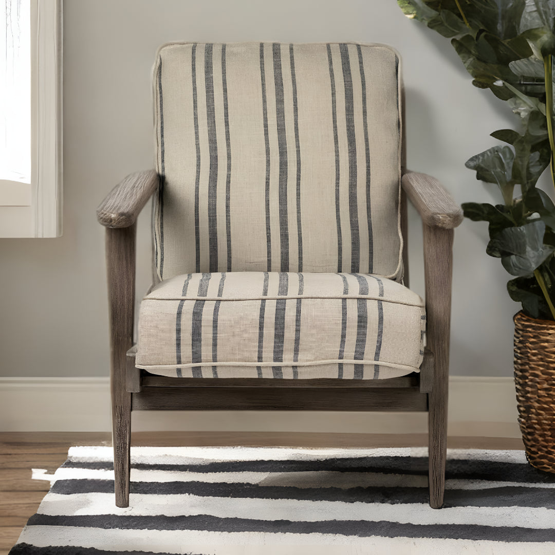 31" Beige and Gray And Brown Fabric Striped Lounge Chair