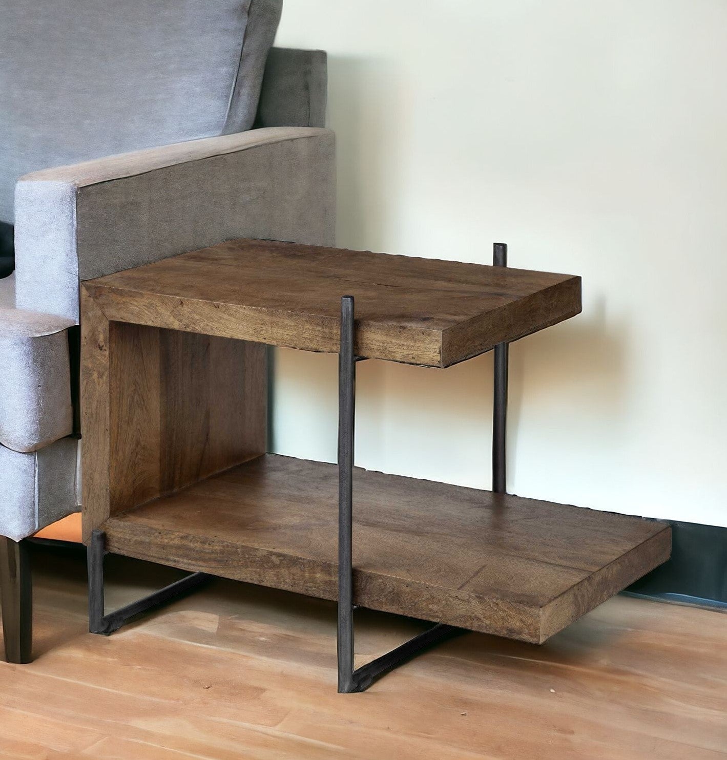 22" Brown Solid Wood Square End Table