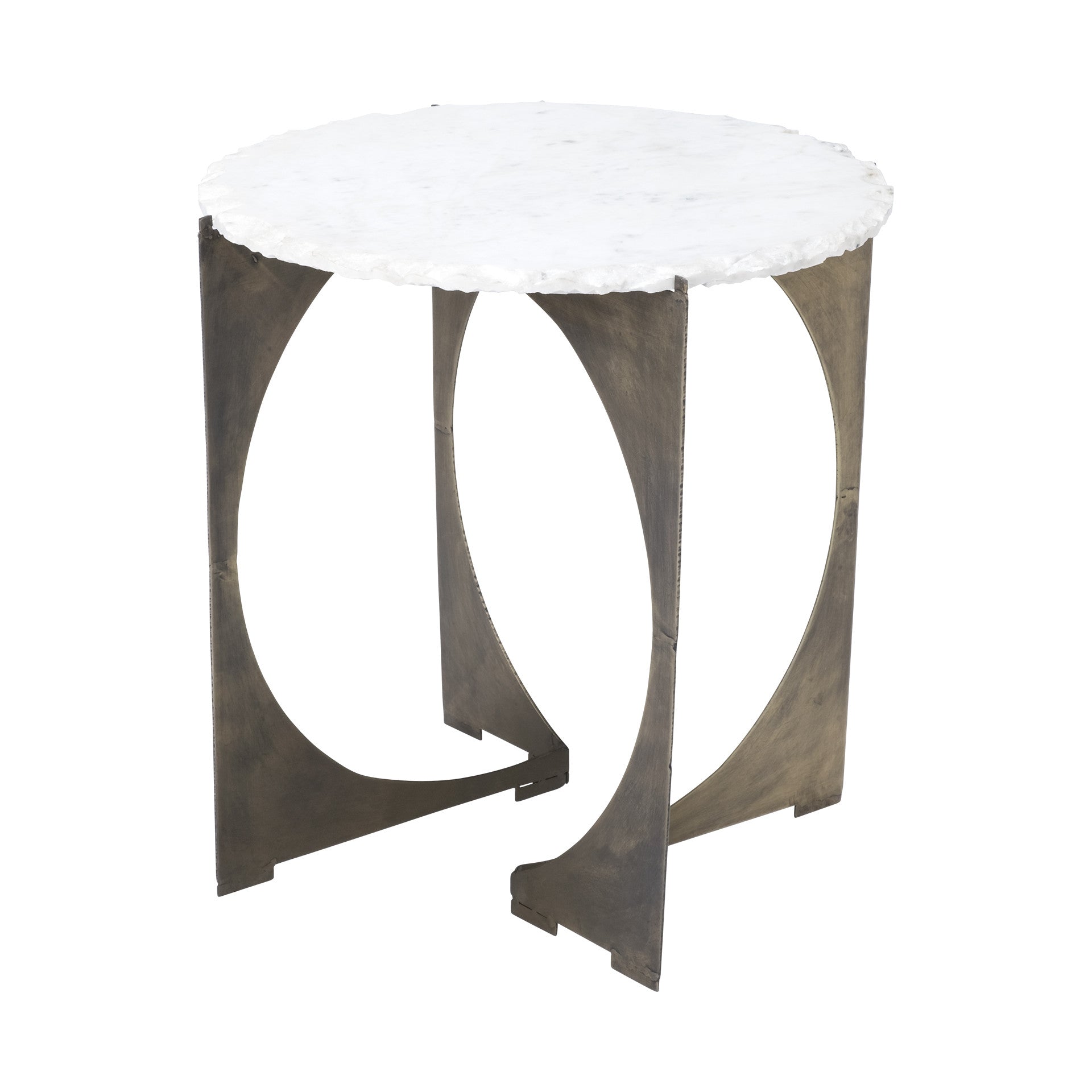 Round Live-Edge Side Table With Marble Top And Gold Metal Base