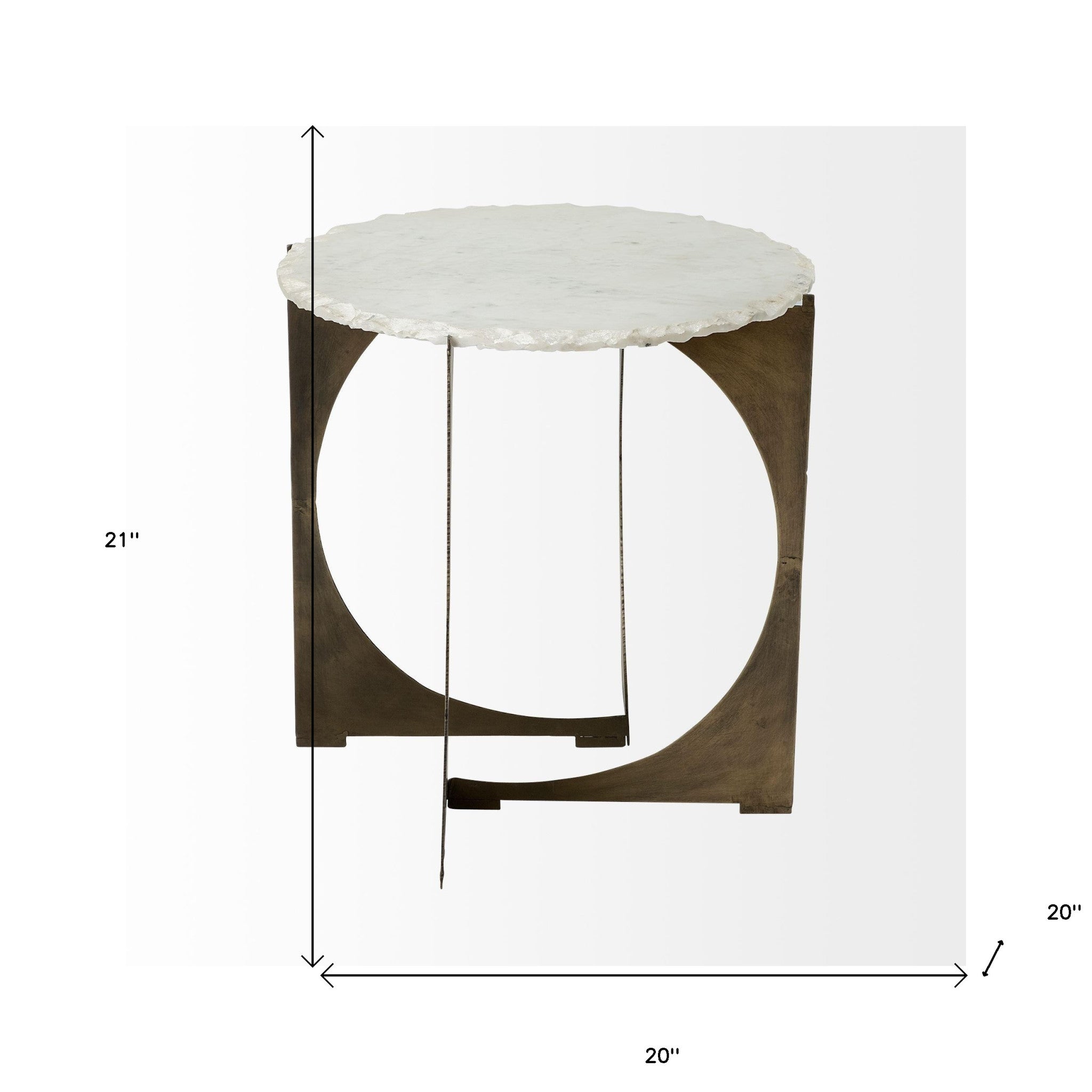 Round Live-Edge Side Table With Marble Top And Gold Metal Base