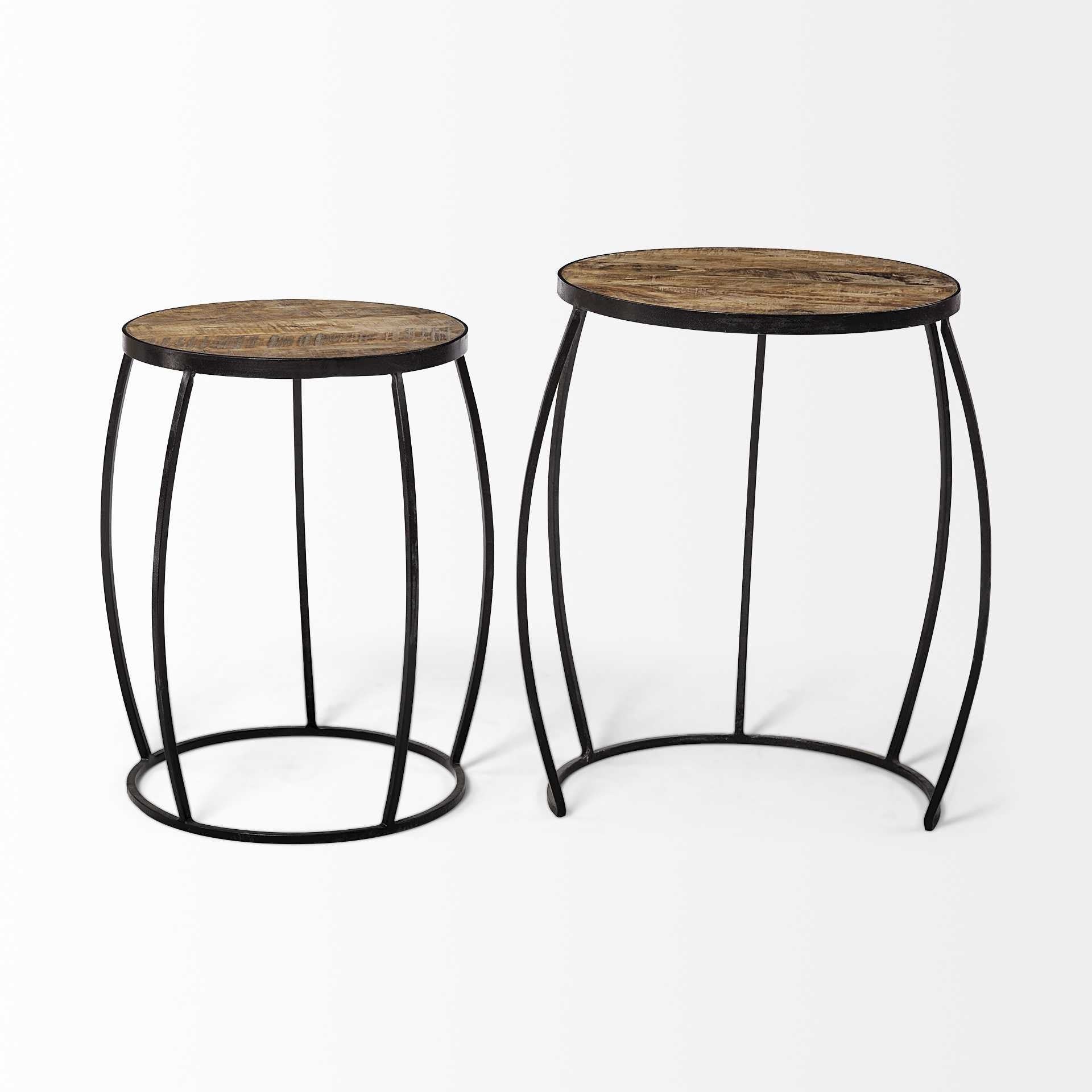 Set of Two 26" Black And Brown Solid Wood Round End Table