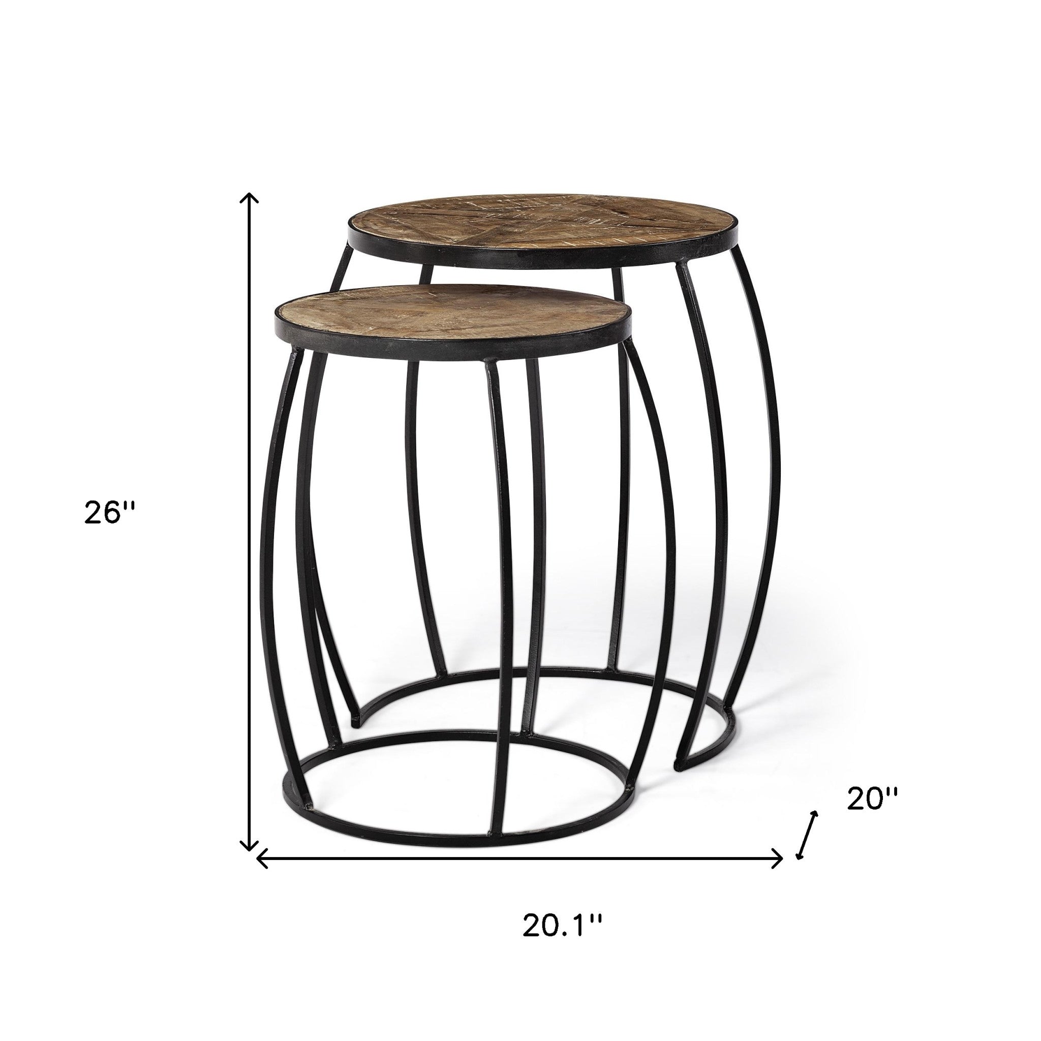 Set of Two 26" Black And Brown Solid Wood Round End Table