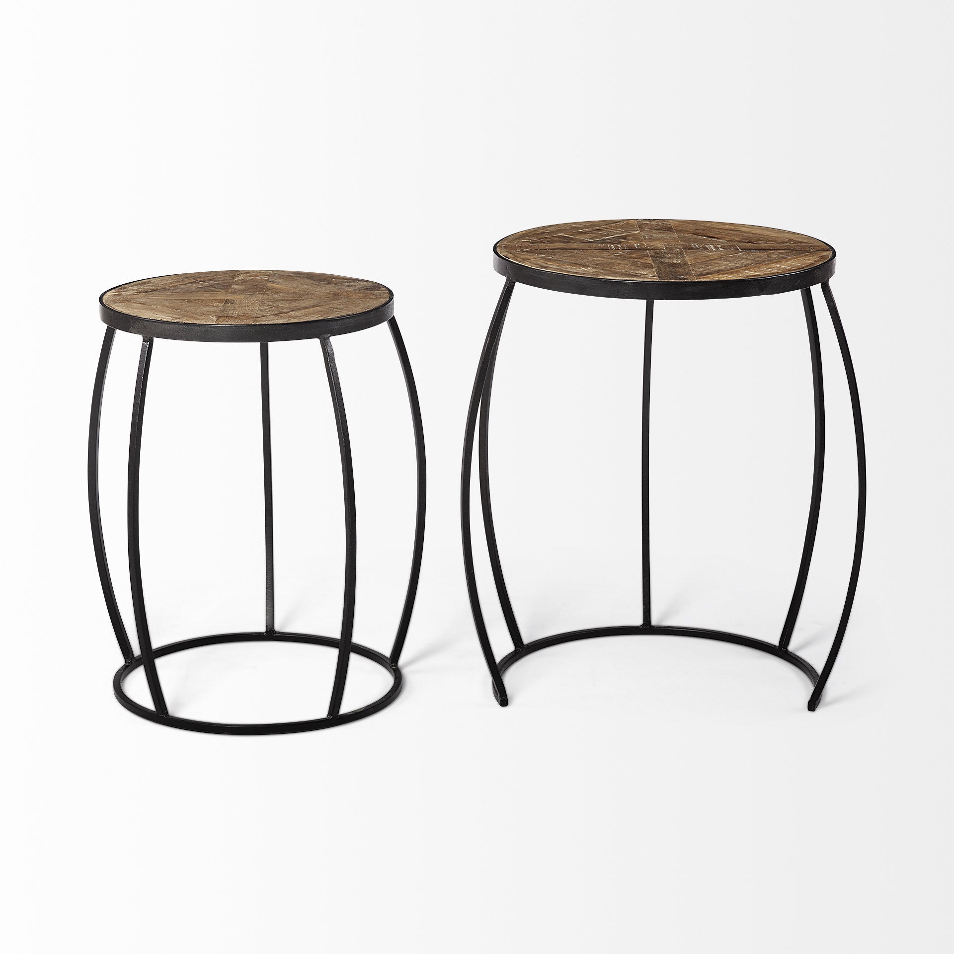 Set of Two 26" Black And Brown Solid Wood Round End Table