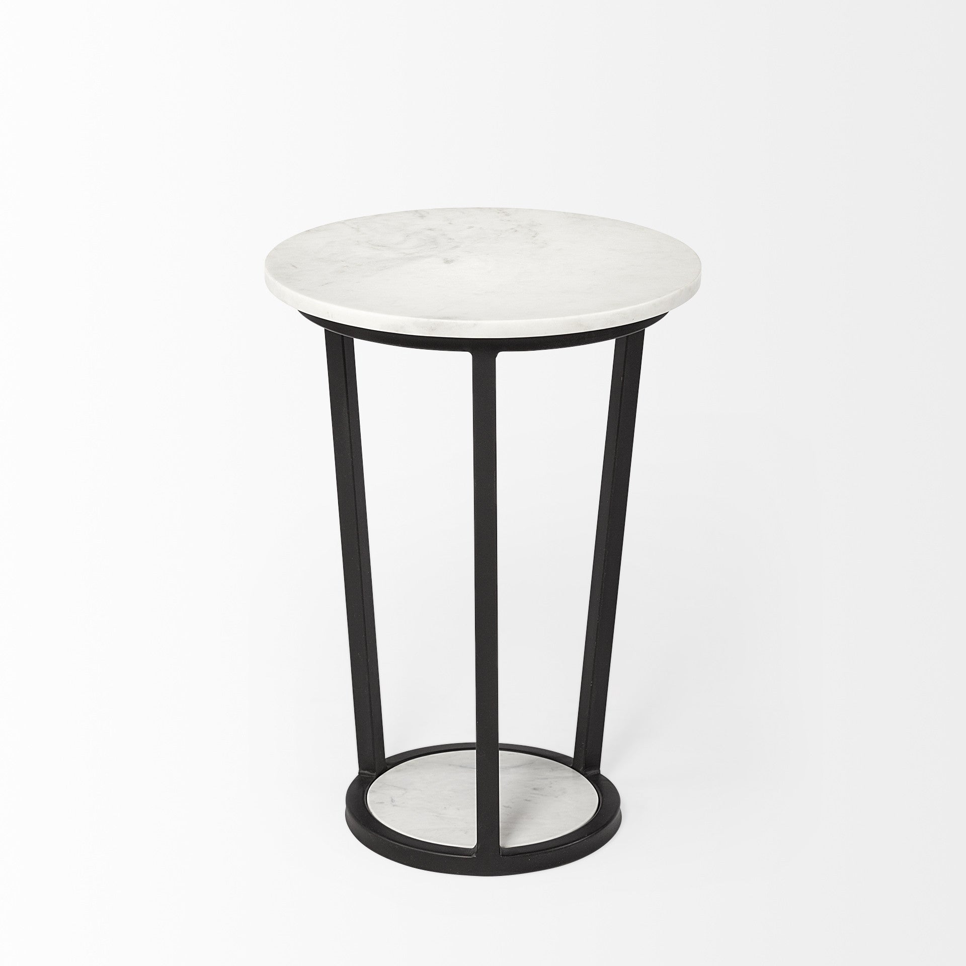 21" Black And White Marble Round End Table