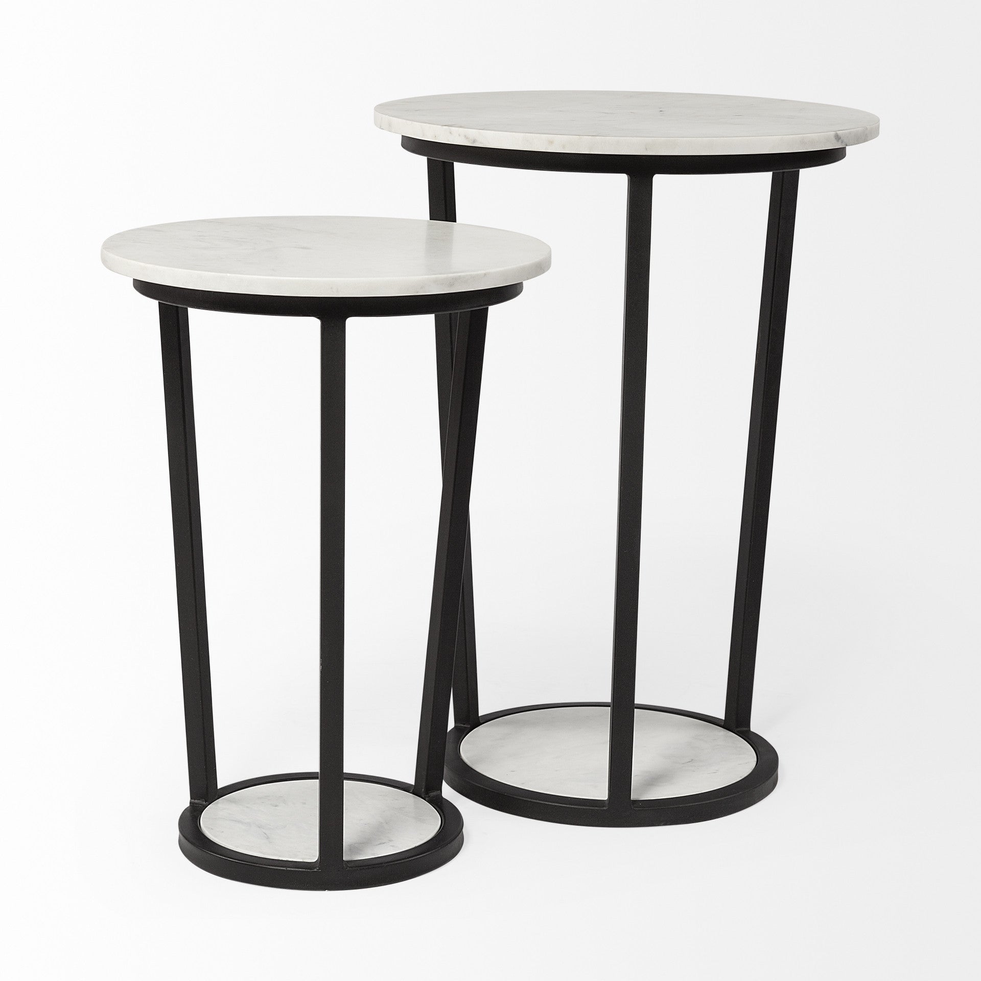 21" Black And White Marble Round End Table