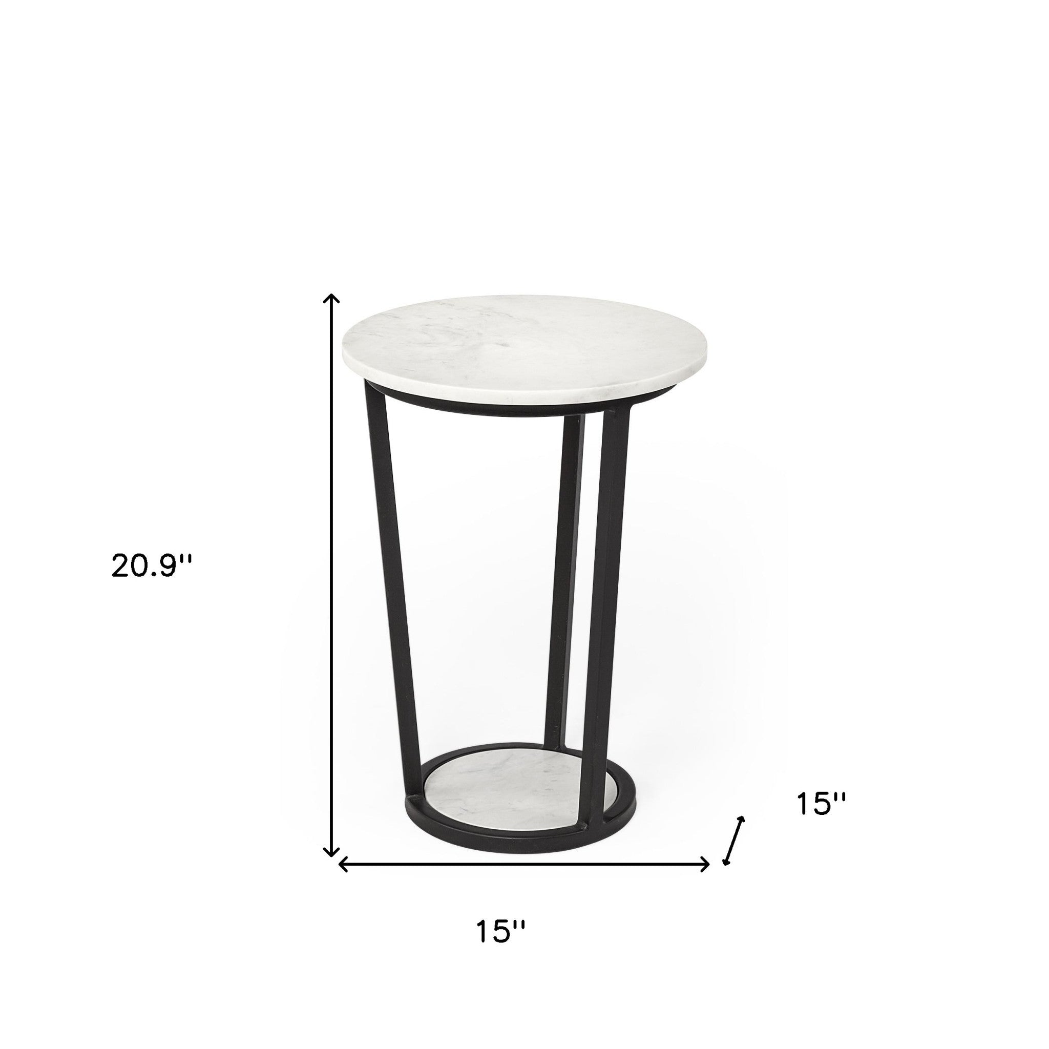 21" Black And White Marble Round End Table