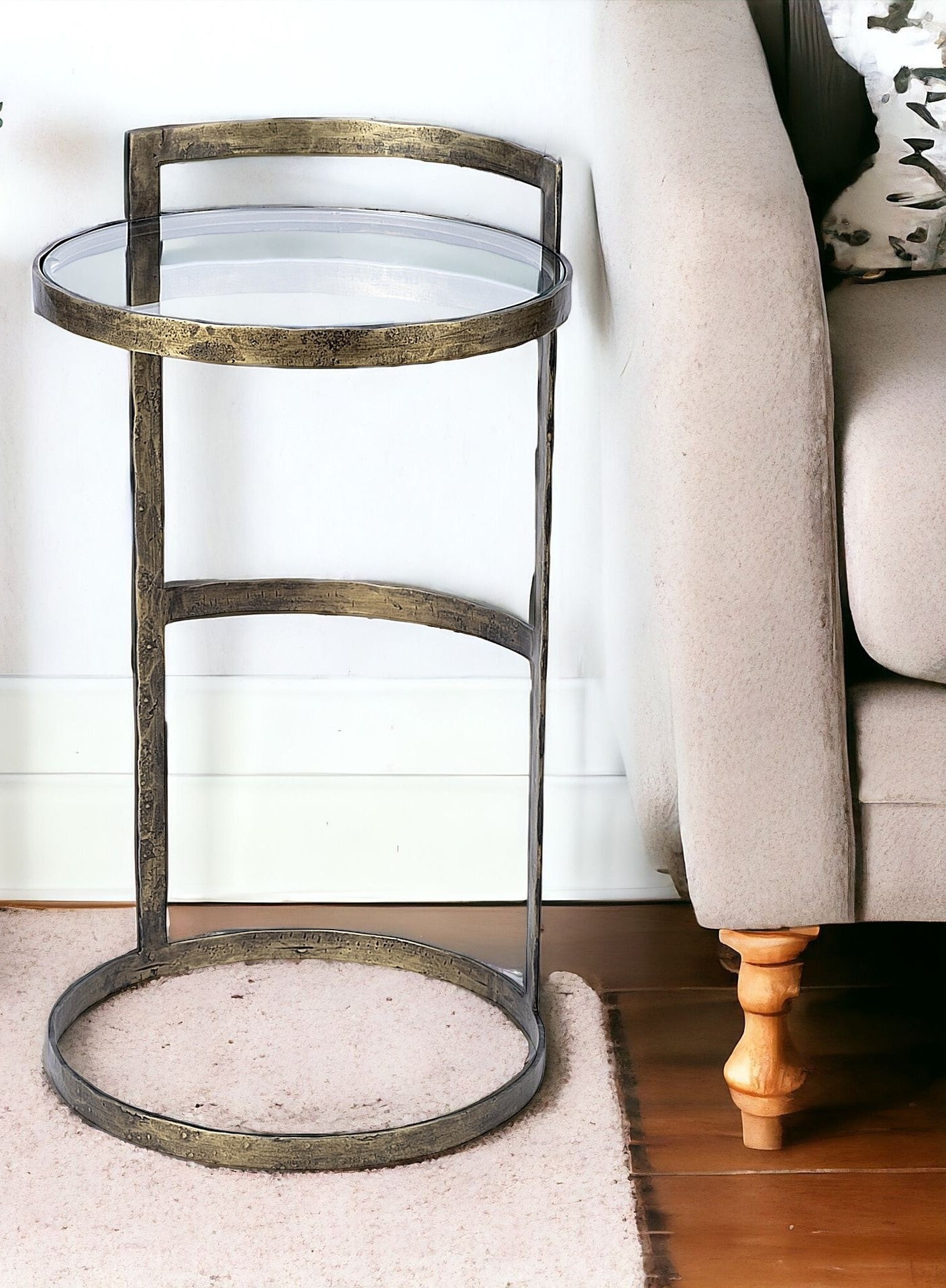 Round Glass Top Accent Table With Gold Metal Frame