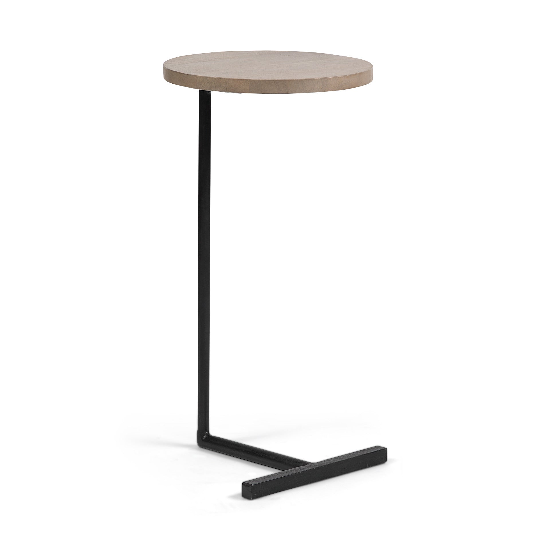 Brown Wood Round Top Accent Table With Black Iron Base