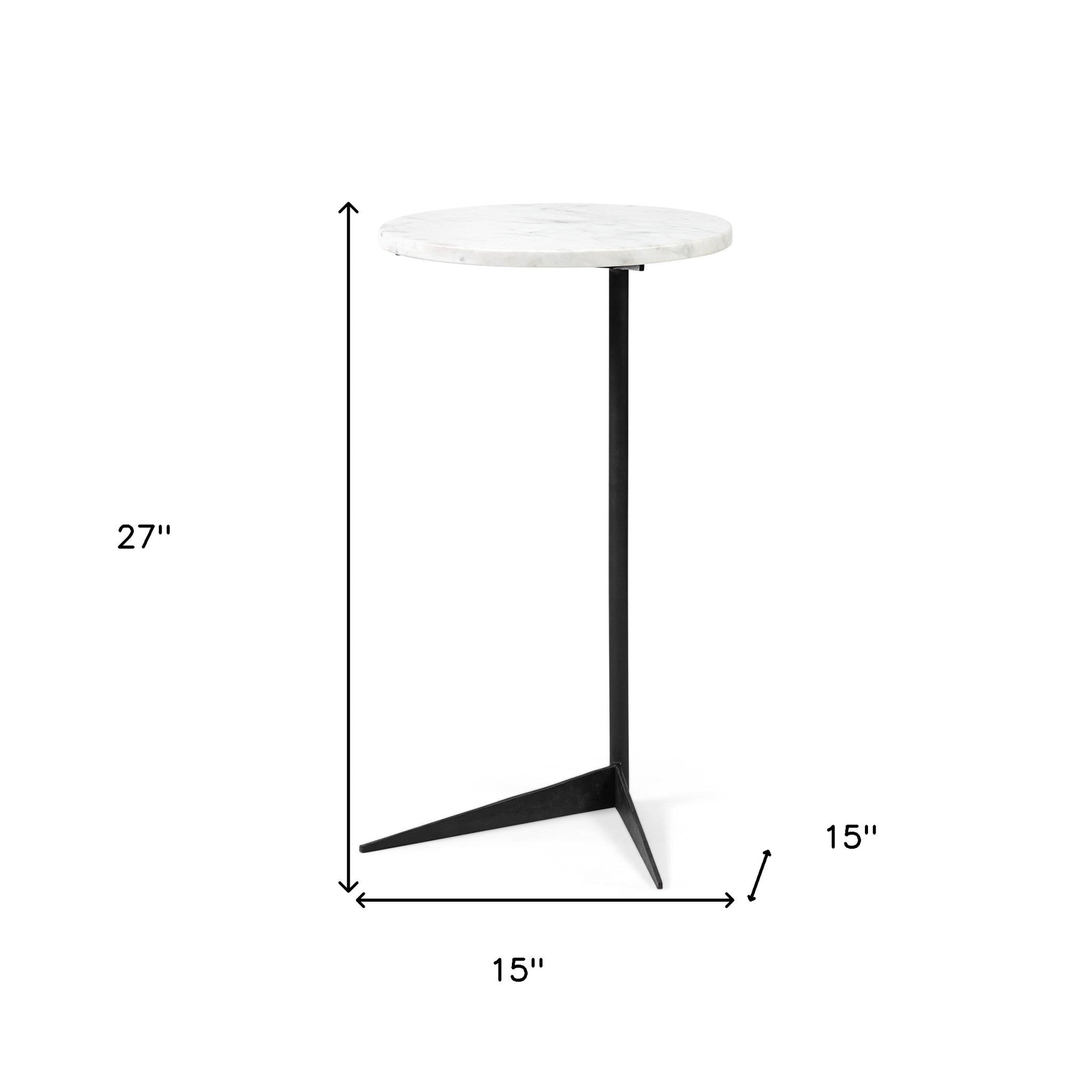 White Marble Round Top Accent Table With Black Iron Base