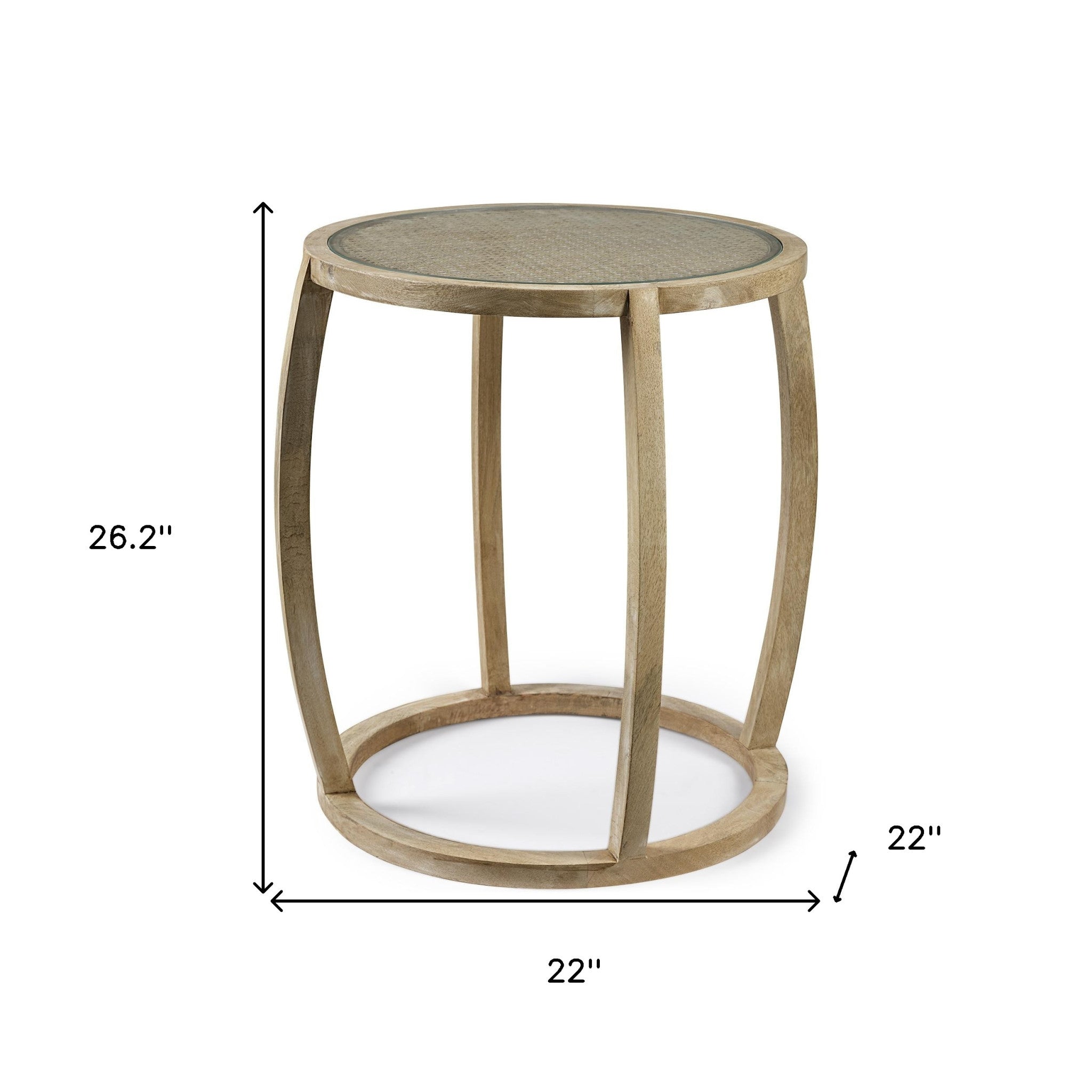 Light Brown Wood Round Top Accent Table With Glass