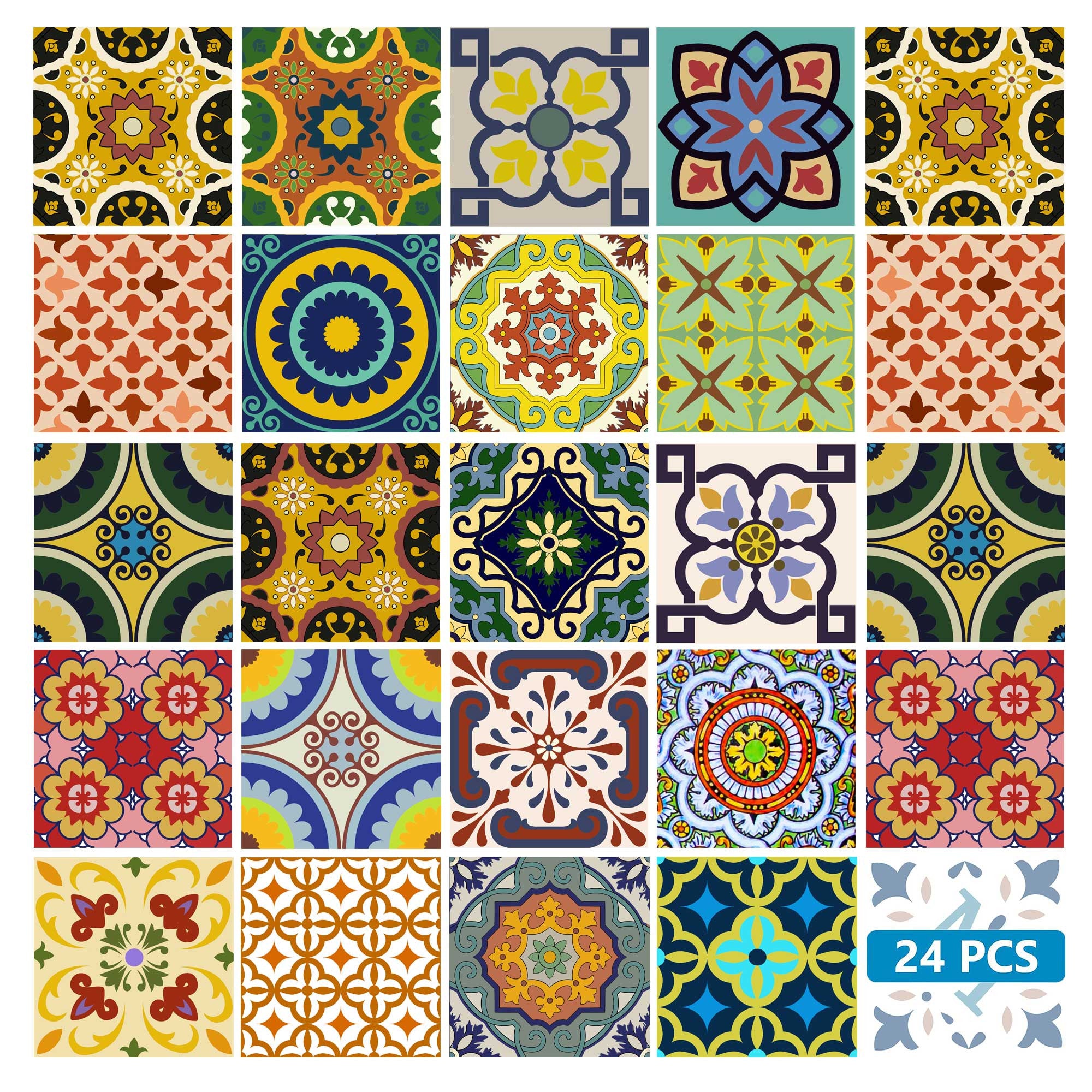 6" X 6" Mediterranean Brights Mosaic Peel And Stick Removable Tiles