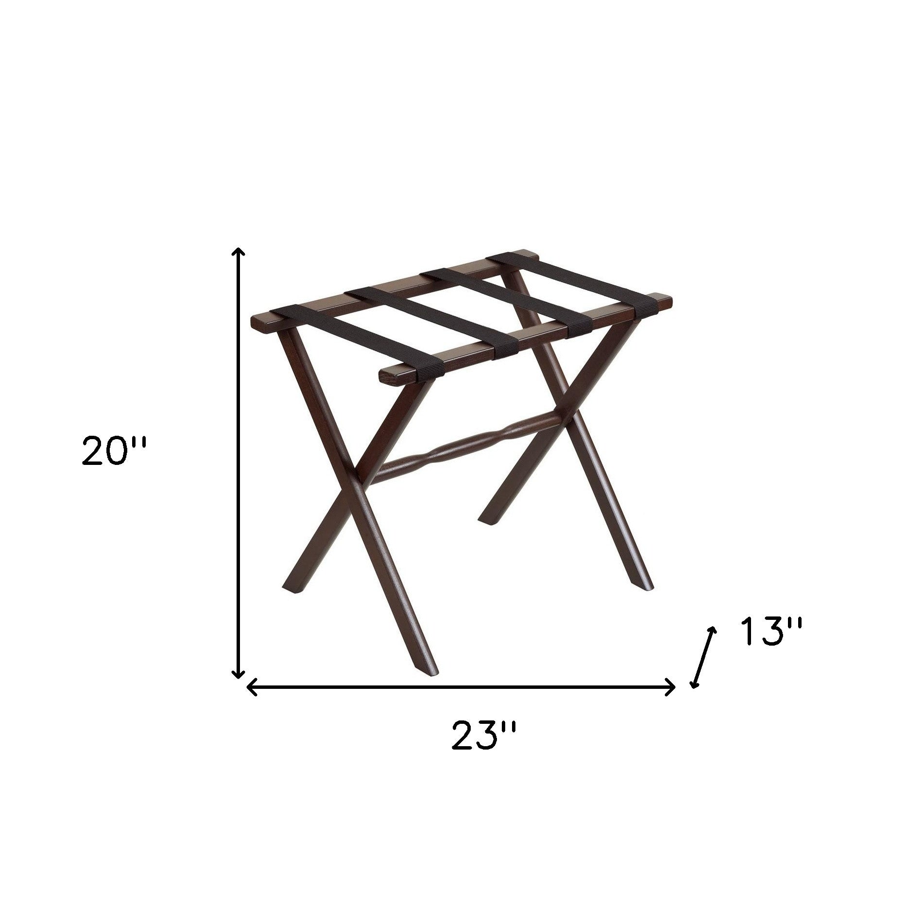 Hotel Dark Walnut Finish Wood Folding Luggage Rack With Black Straps