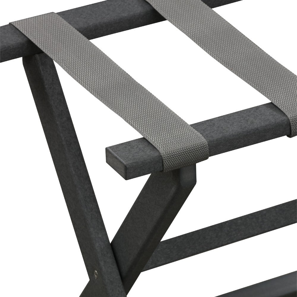 Earth Friendly Dark Gray Folding Luggage Rack With Gray Straps