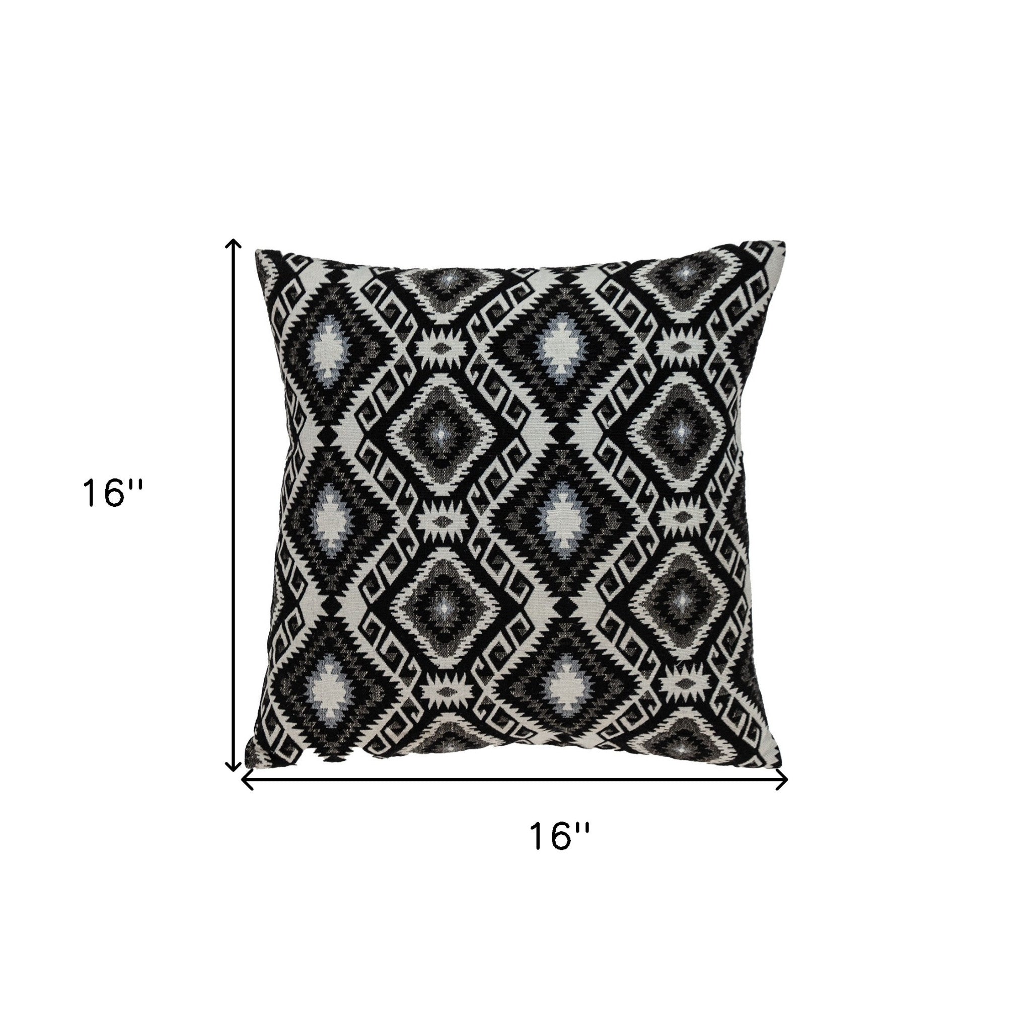 Jet Black And White Geo Throw Pillow