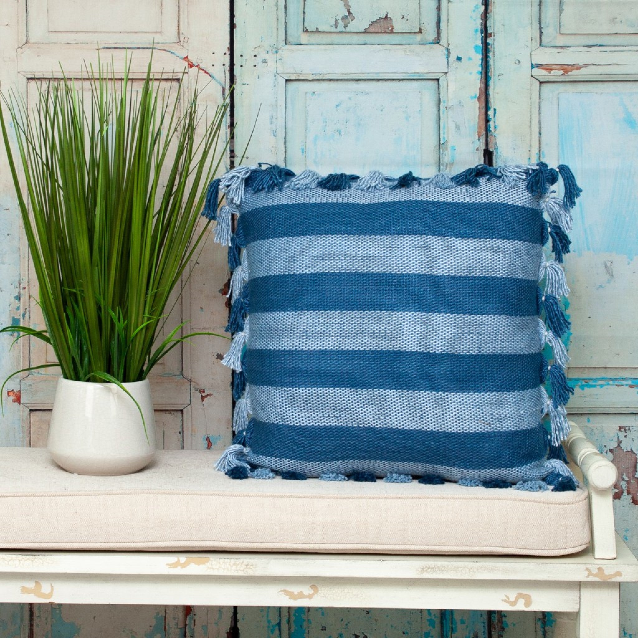 Rustic Bohemian Blue Throw Pillow