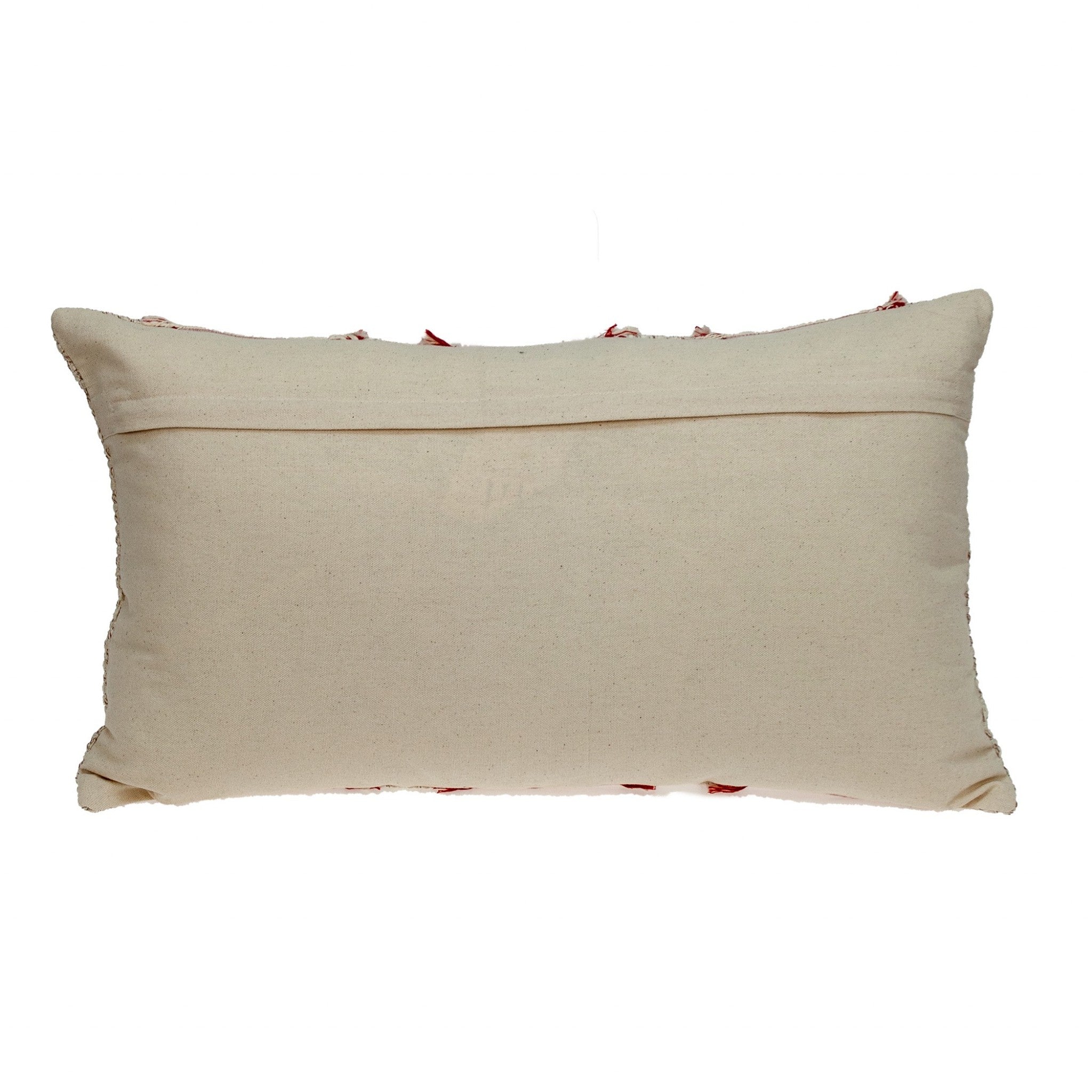 14" X 24" Beige Cotton Throw Pillow With Fringe