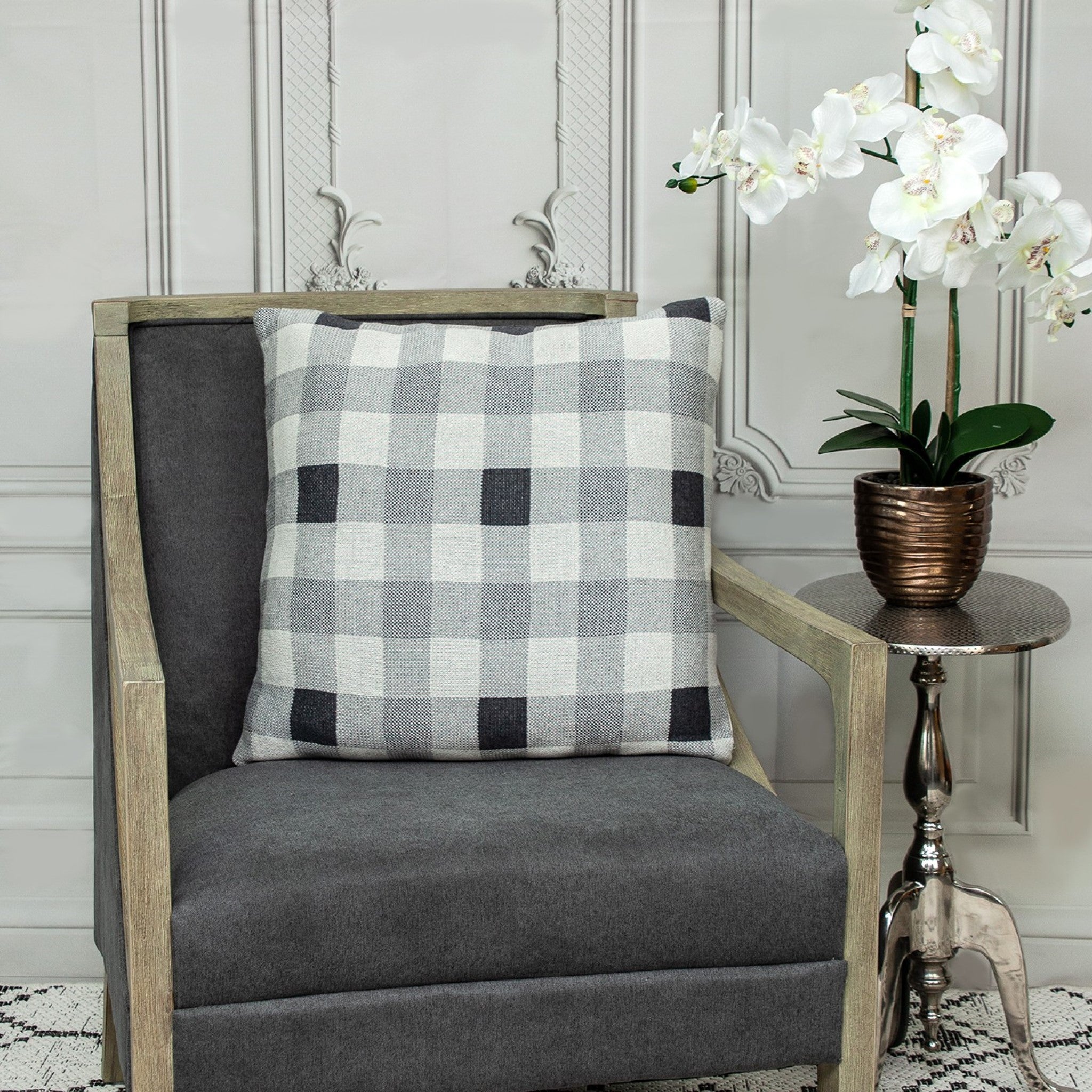 Lead Grey Checkered Pillow