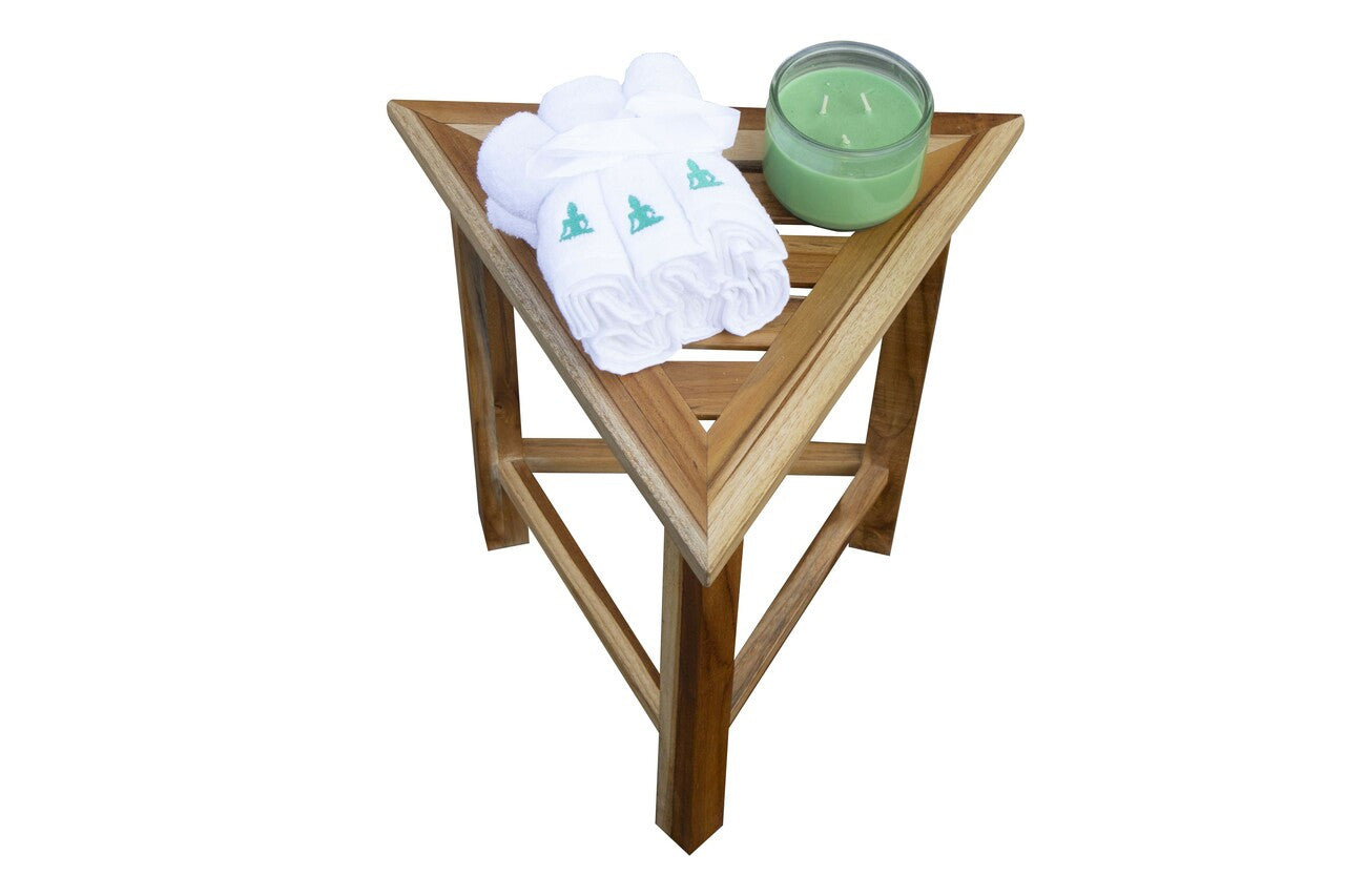 Hotel Natural Teak 18" Triangle Corner Shower Bench Or Shelf