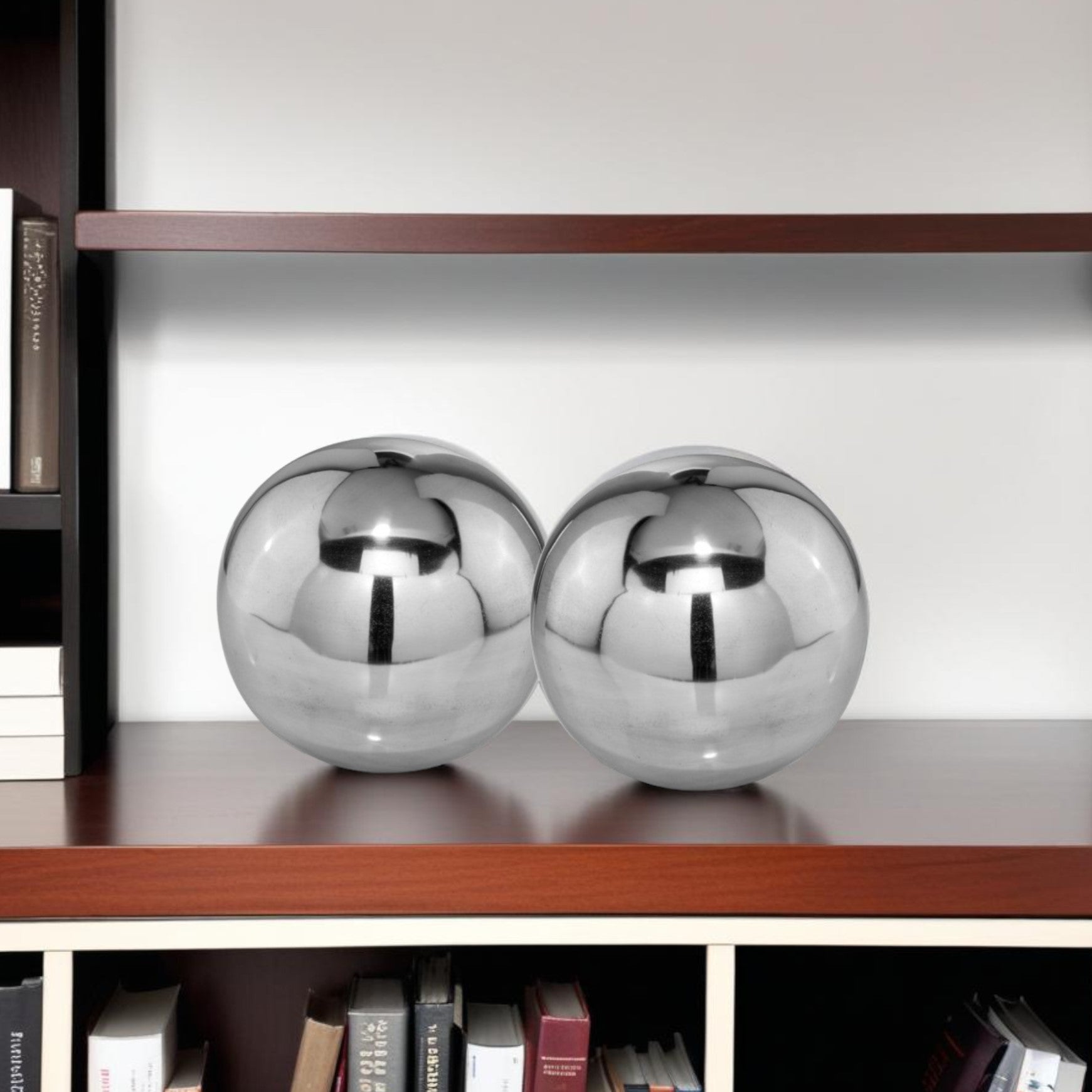 Set Of Two Shiny Polished Aluminum Spheres