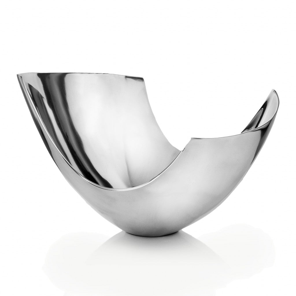 17" Silver Aluminum Modern Abstract Centerpiece Bowl