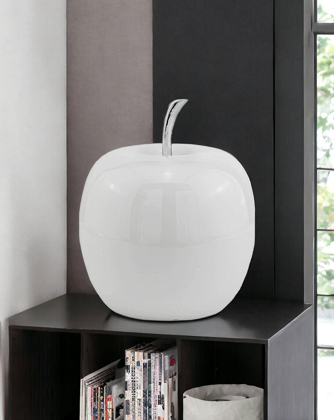 13" White Aluminum Decorative Apple Tabletop Sculpture