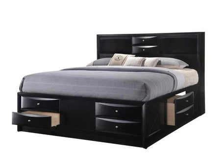 Solid Wood King Black Eight Drawers Bed