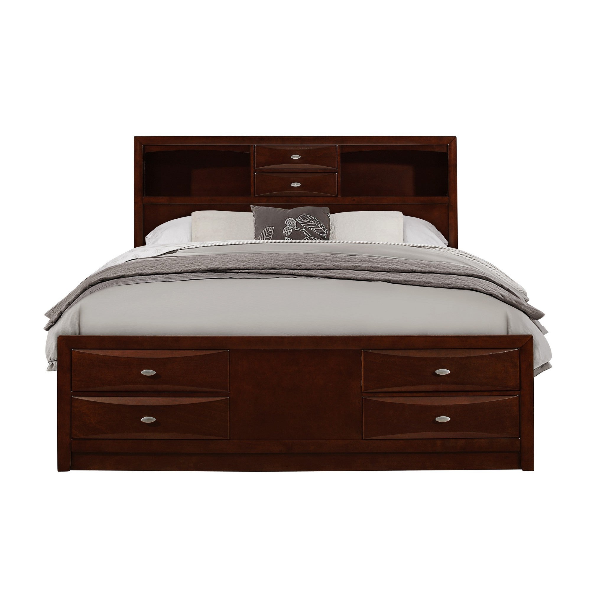 Solid Wood Queen Merlot Eight Drawers Bed