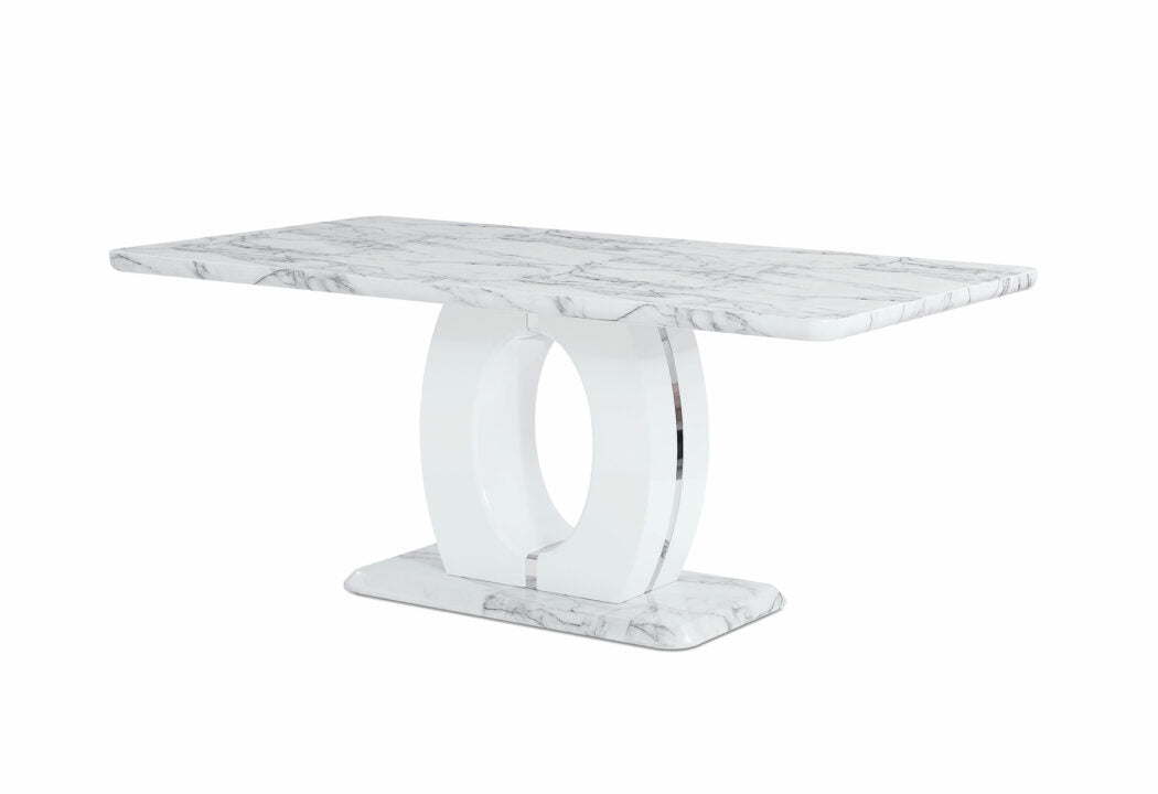 71" White Marble Pedestal Base Dining Table